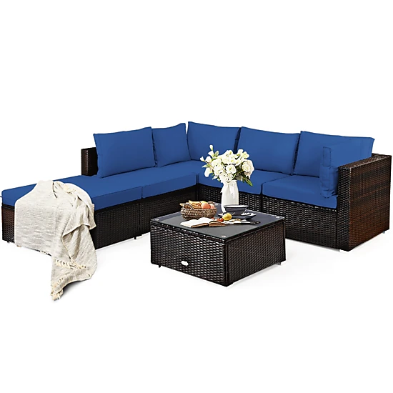 SUGIFT 6-Piece Rattan Patio Sectional Sofa Set with Ottoman and Glass ...
