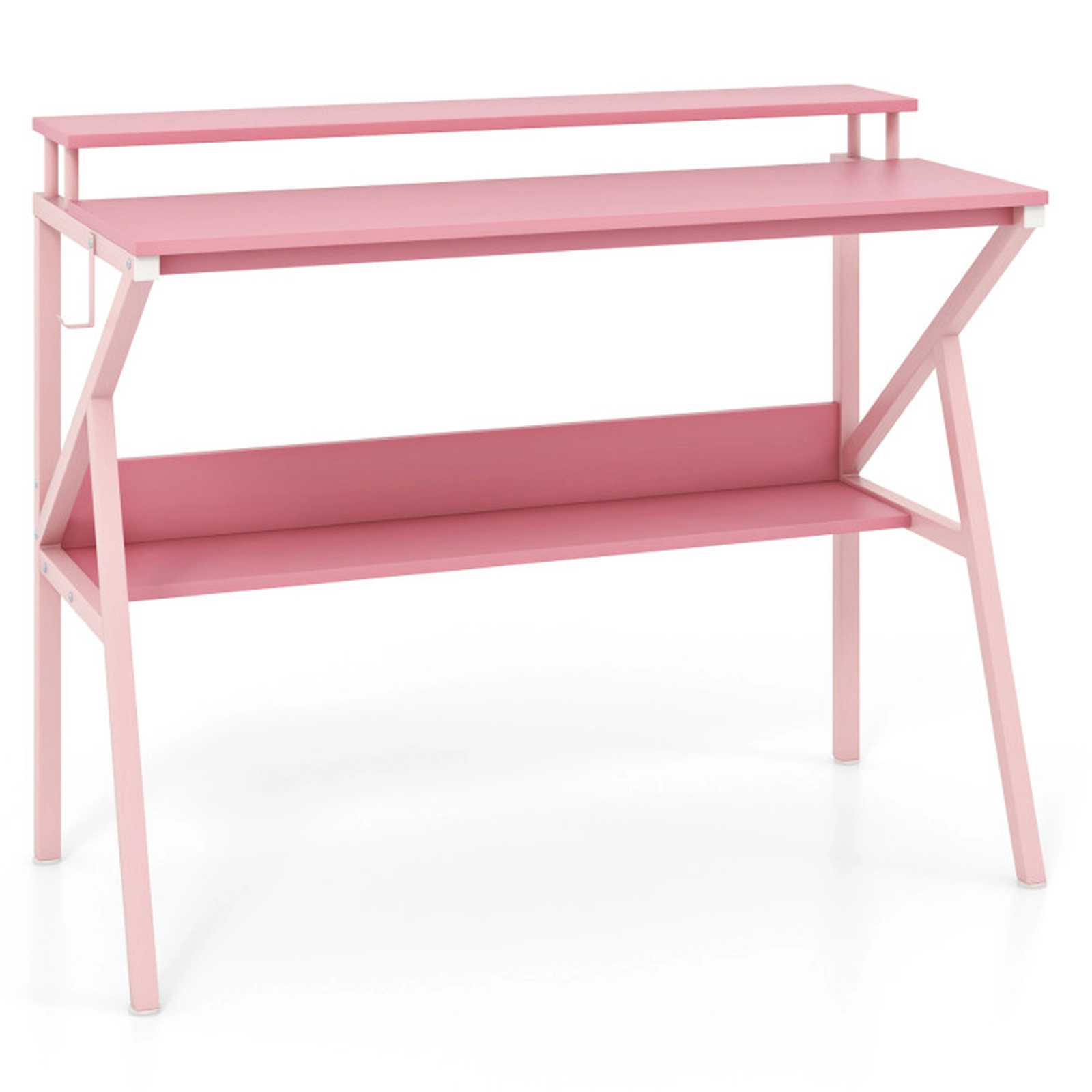 SUGIFT 39.5-in Pink Computer Desk with Monitor Stand, Shelf and Hooks