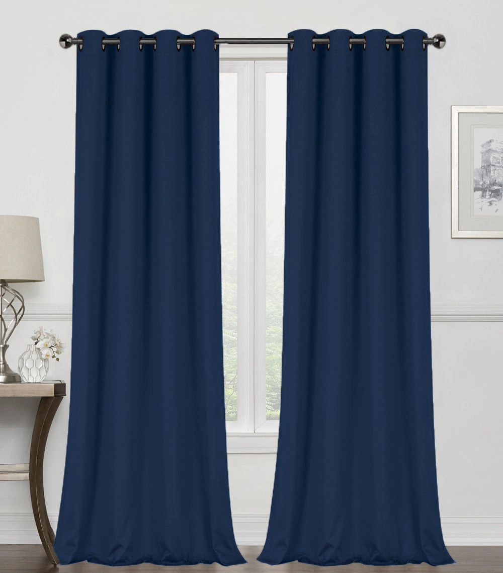 Kate Aurora Navy Blue 2 Piece Grommet Top Blackout Curtain Panels For Extra Long Windows - 95 in. Long