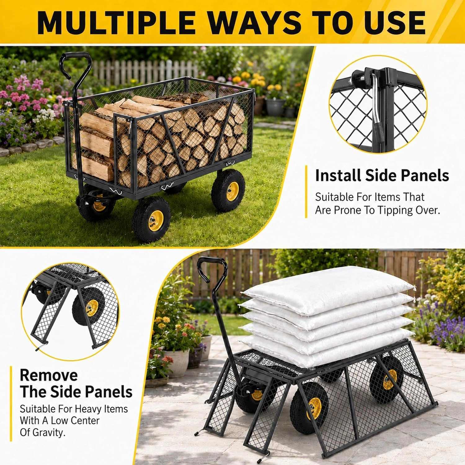 1100LBS Steel Garden Cart, Heavy Duty Wagon with 10" Wheels