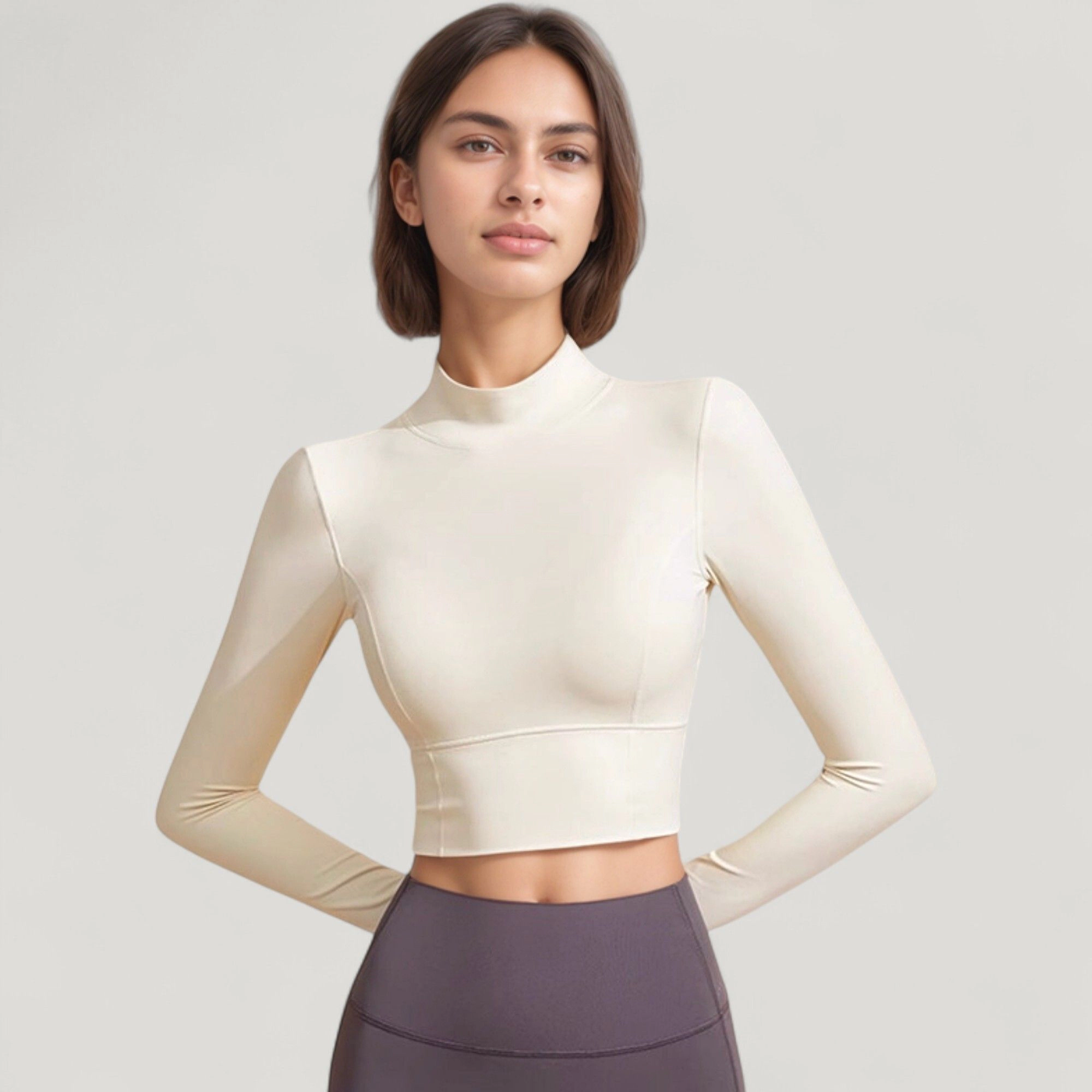 Anna-Kaci Women's Long Sleeve Crop Top with High Neck and Open Back Design