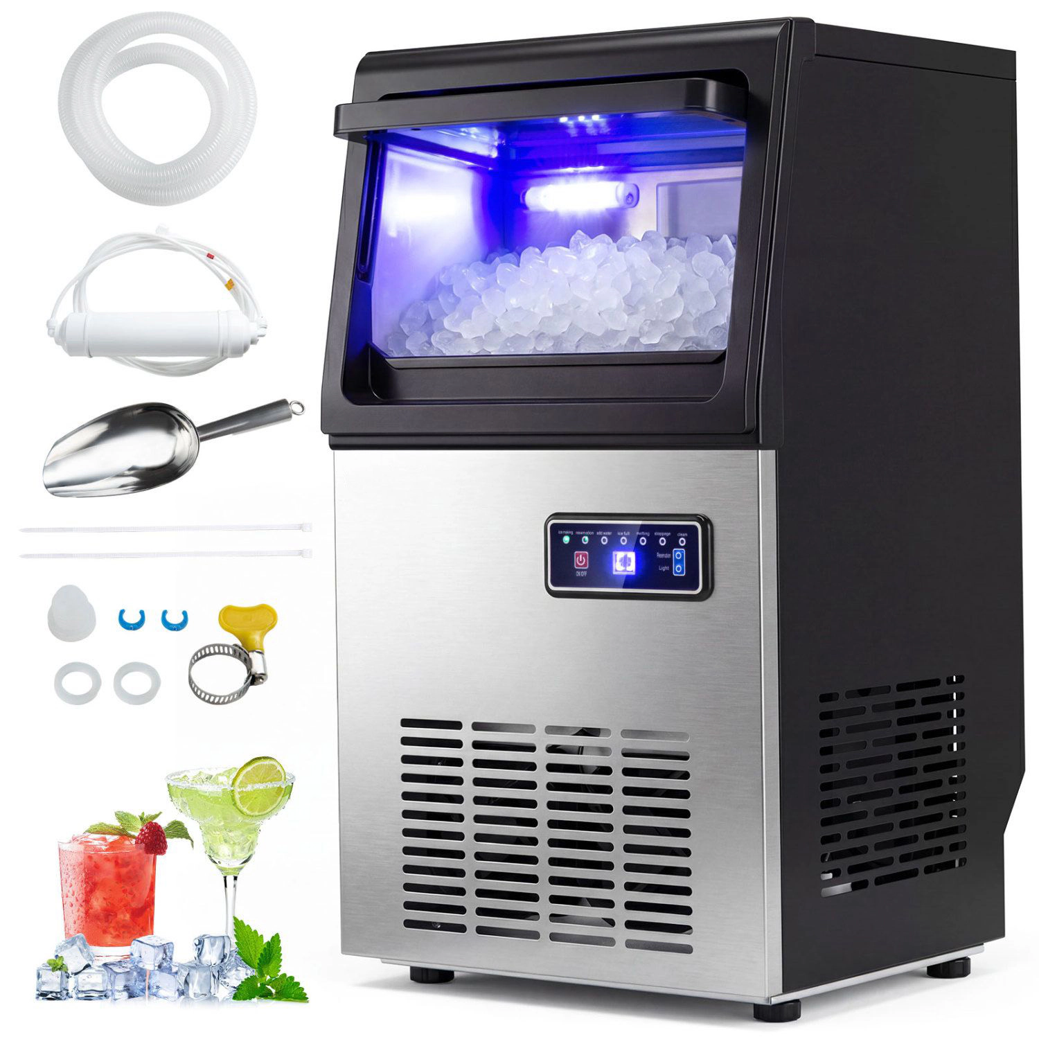 SlickBlue Black Ice Machine, 90 Lbs Daily, 15 Lbs Storage