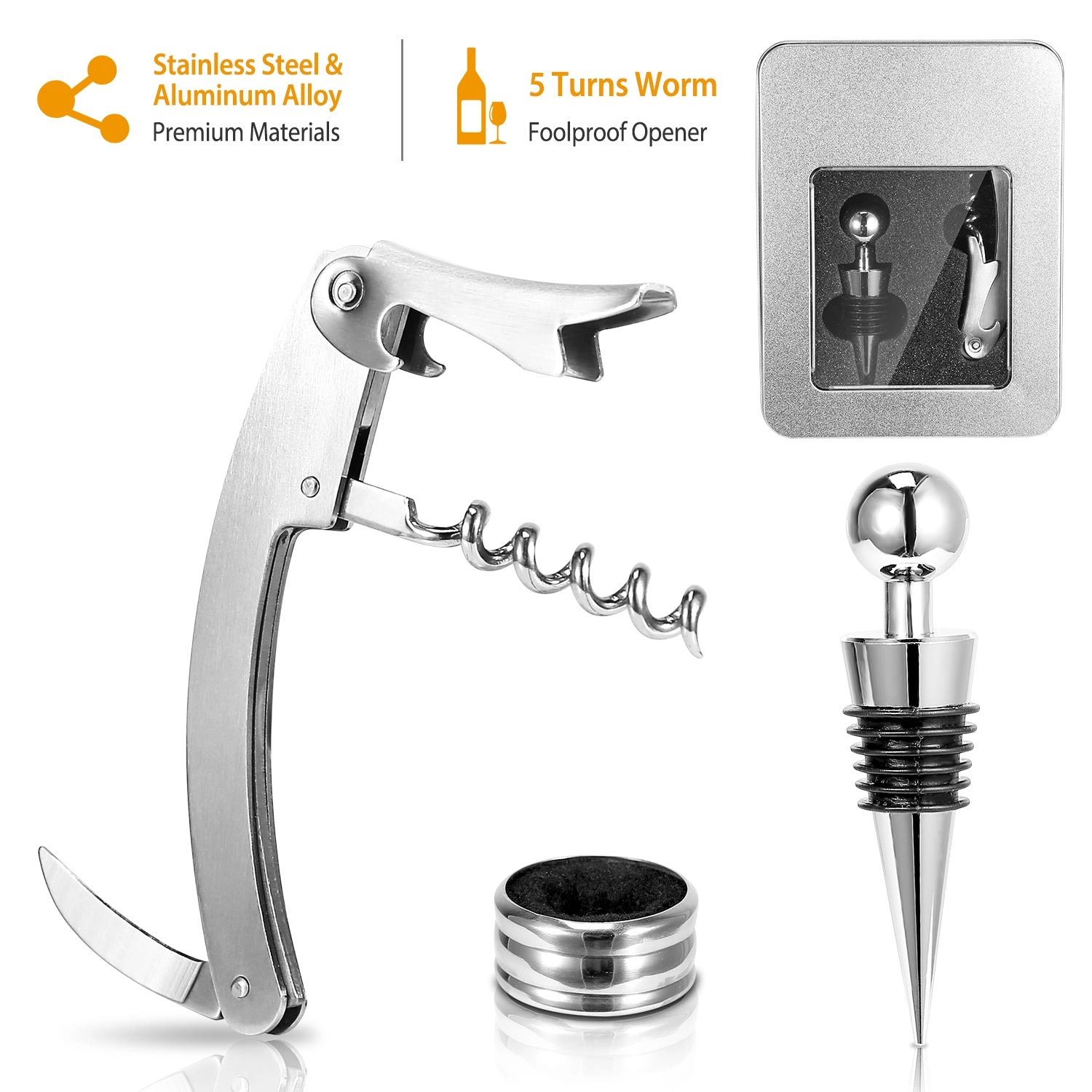 GBruno Stainless Steel 3-Piece Wine Opener Set