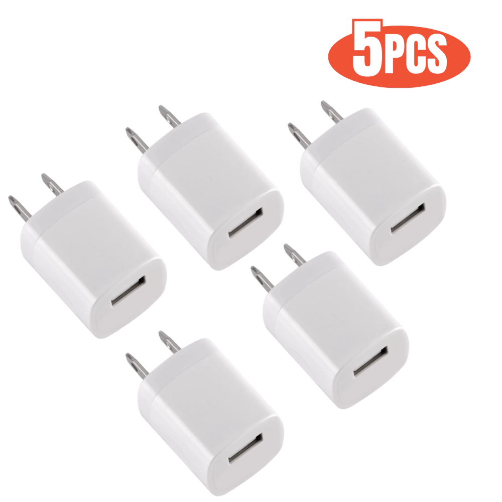 Qixxronics 5-Pack USB Charger Cube, Wall Charger for iPhone 11 Pro Max/X/8/7, iPad, Samsung Phones, USB Wall Charger