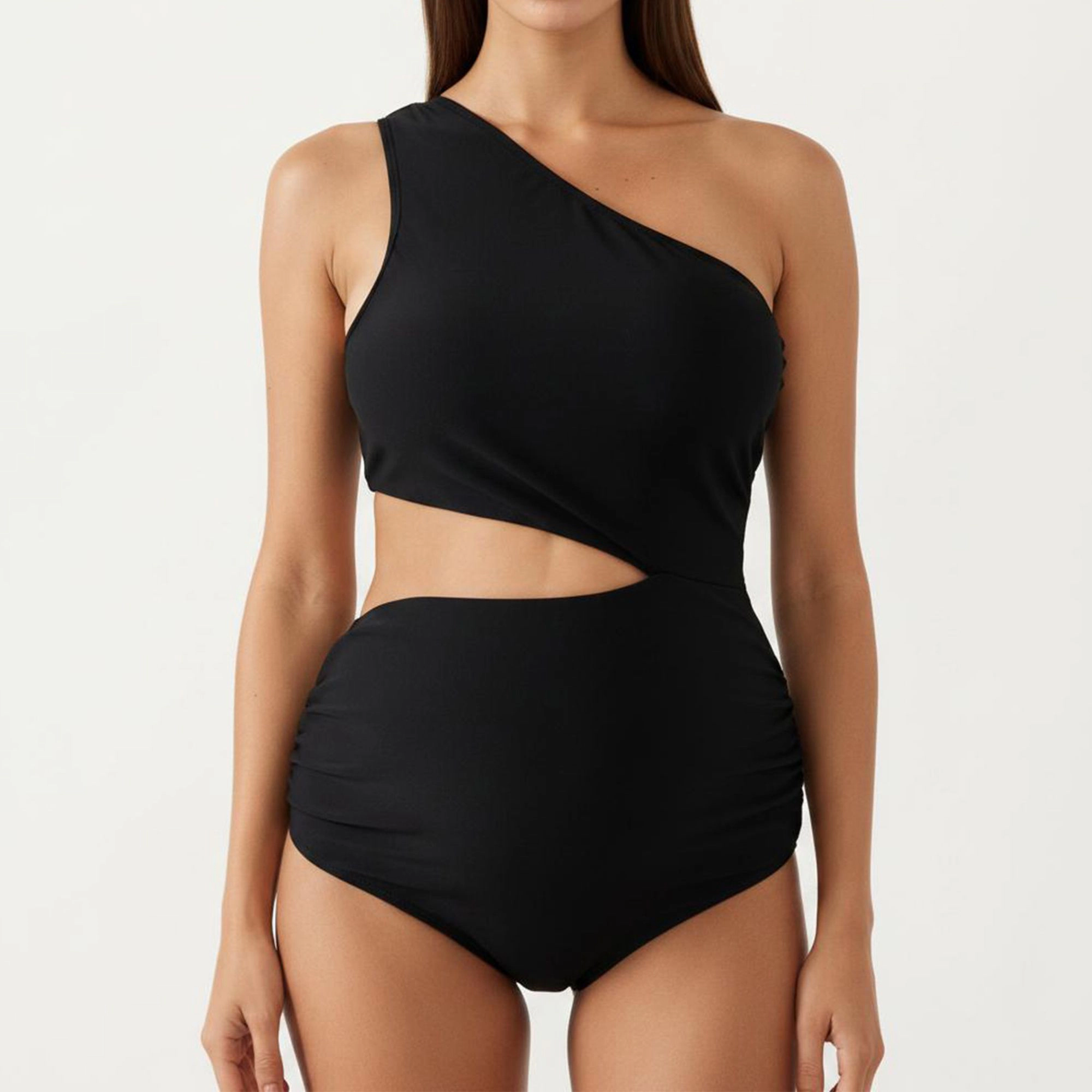 Anna-Kaci Women’s Maternity One-Shoulder Swimsuit - Cutout Detail, High-Waist Support