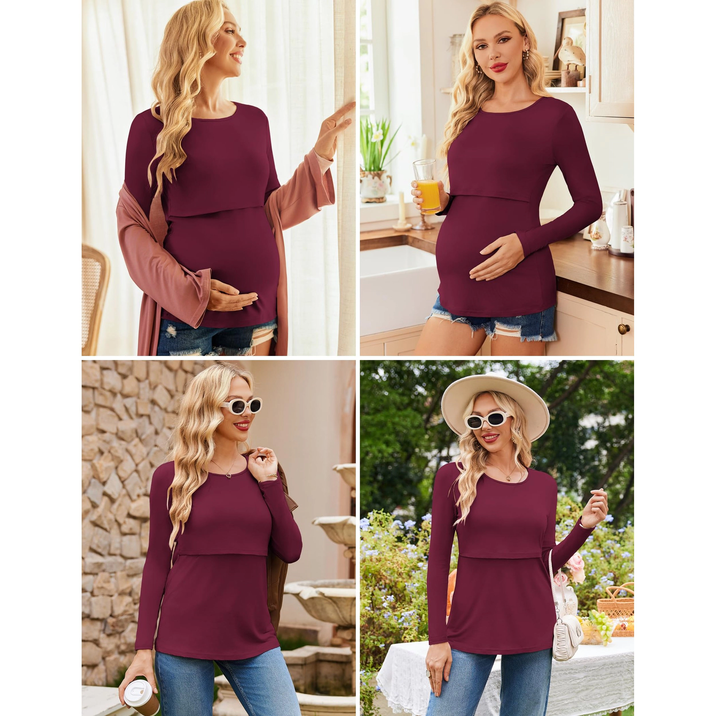 Ekouaer Women's Crew Neck Long Sleeve Nursing Top Maternity T-Shirt