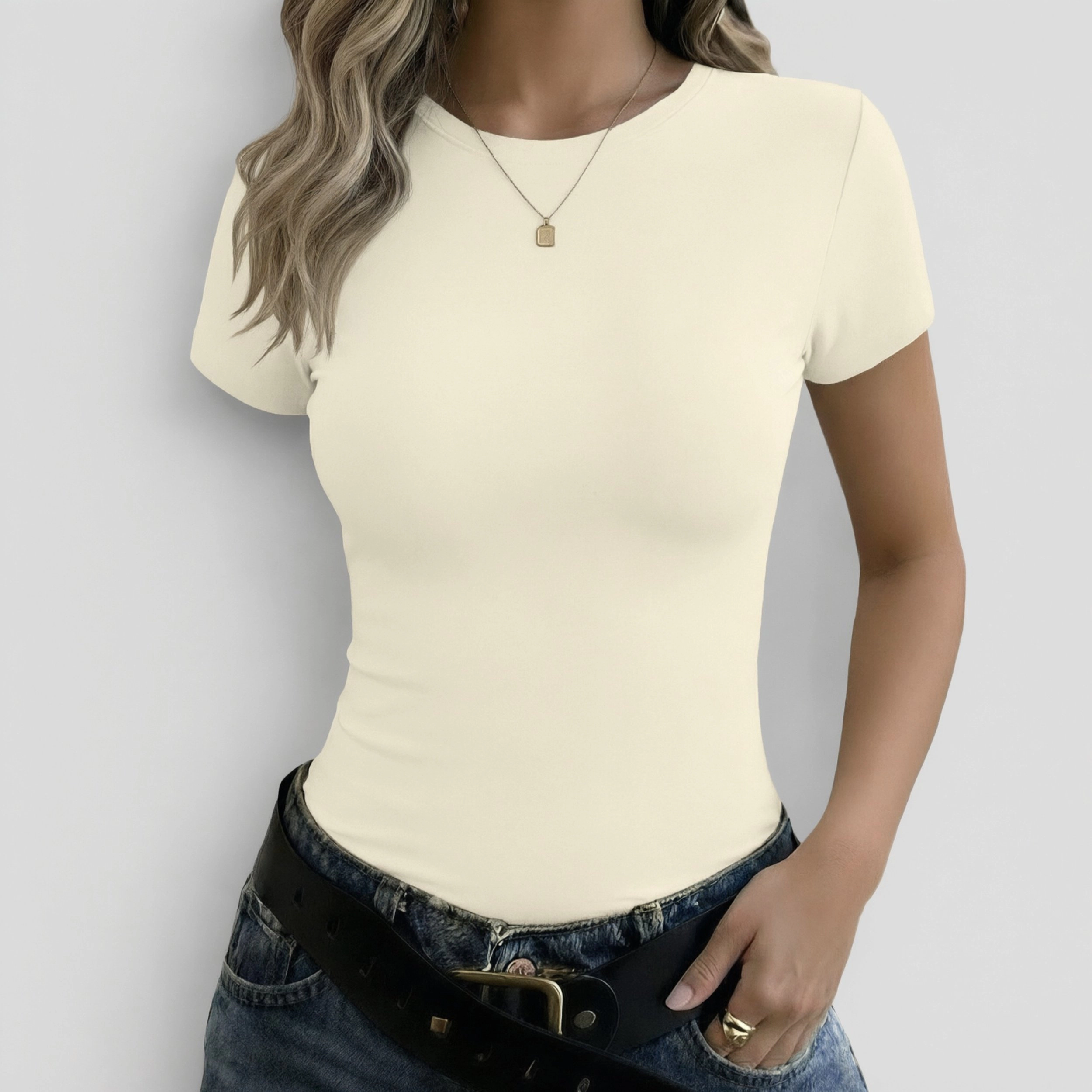 Ekouaer Women's Crew Neck Short Sleeve Slim Fit Basic T-Shirt