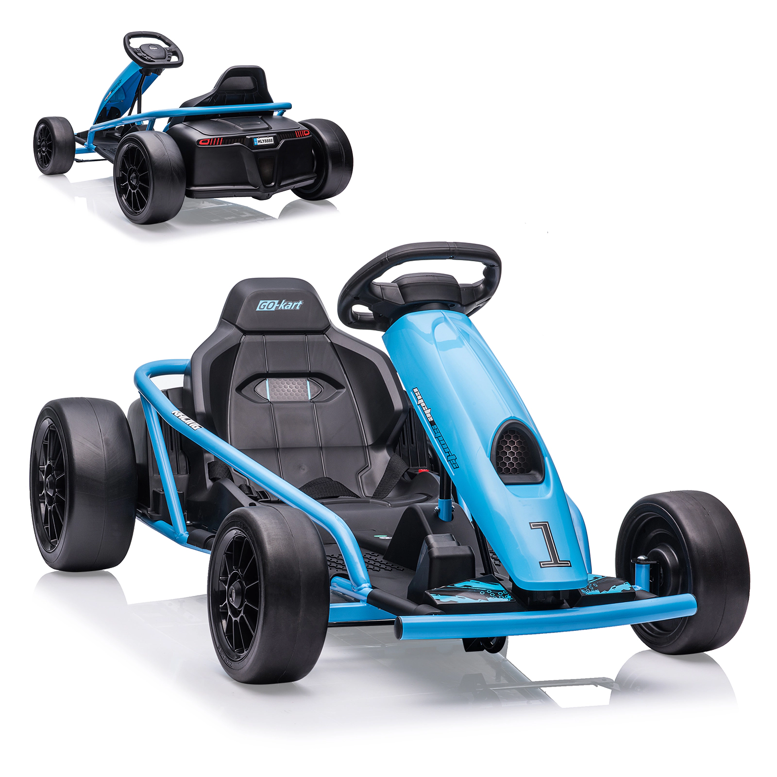 24V Electric Go Kart for Kids 8-12, Drift Car w/Dual 300W Motors, 8MPH, Music, Slow Start, Seatbelt, Racing Toy
