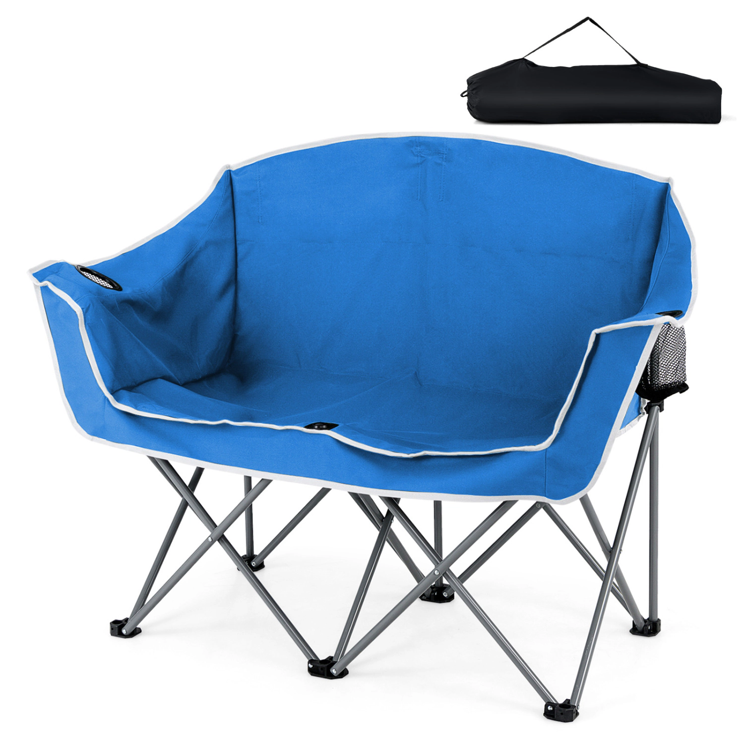 LJG Duo Camping Chair Portable Oversized Loveseat with Armrests and Cup Holders