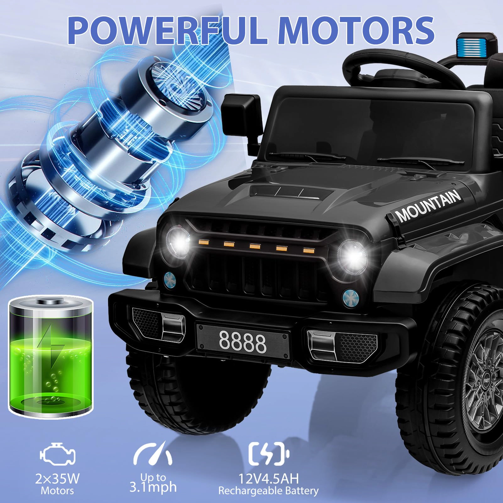 12V Kids Ride On Truck, 2-Seater Electric Car w/Remote Control, 35W Motors, 3 Speeds, Music, LED Lights, Suspension