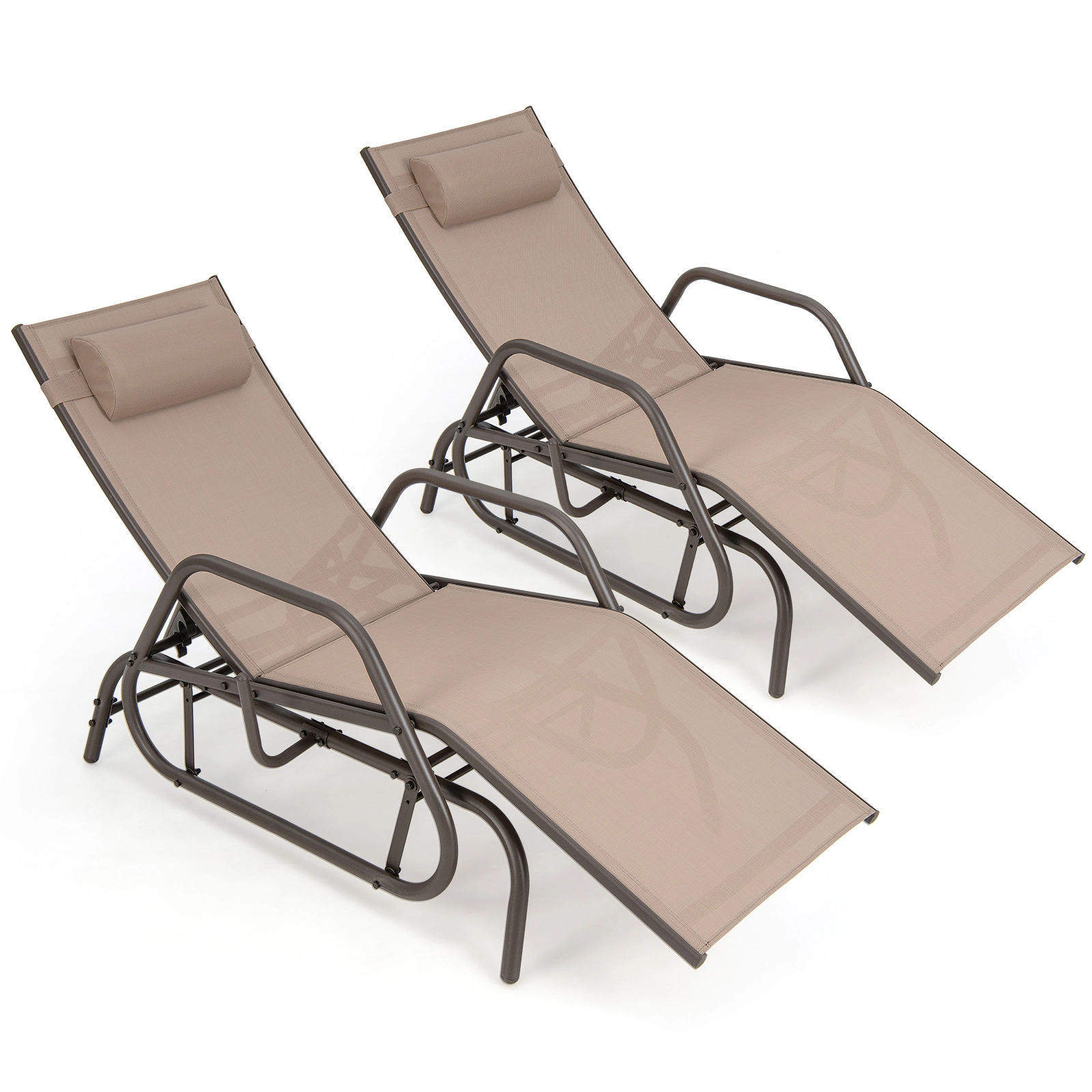 LJG Outdoor Chaise Lounge Glider Chair with Armrests and Pillow