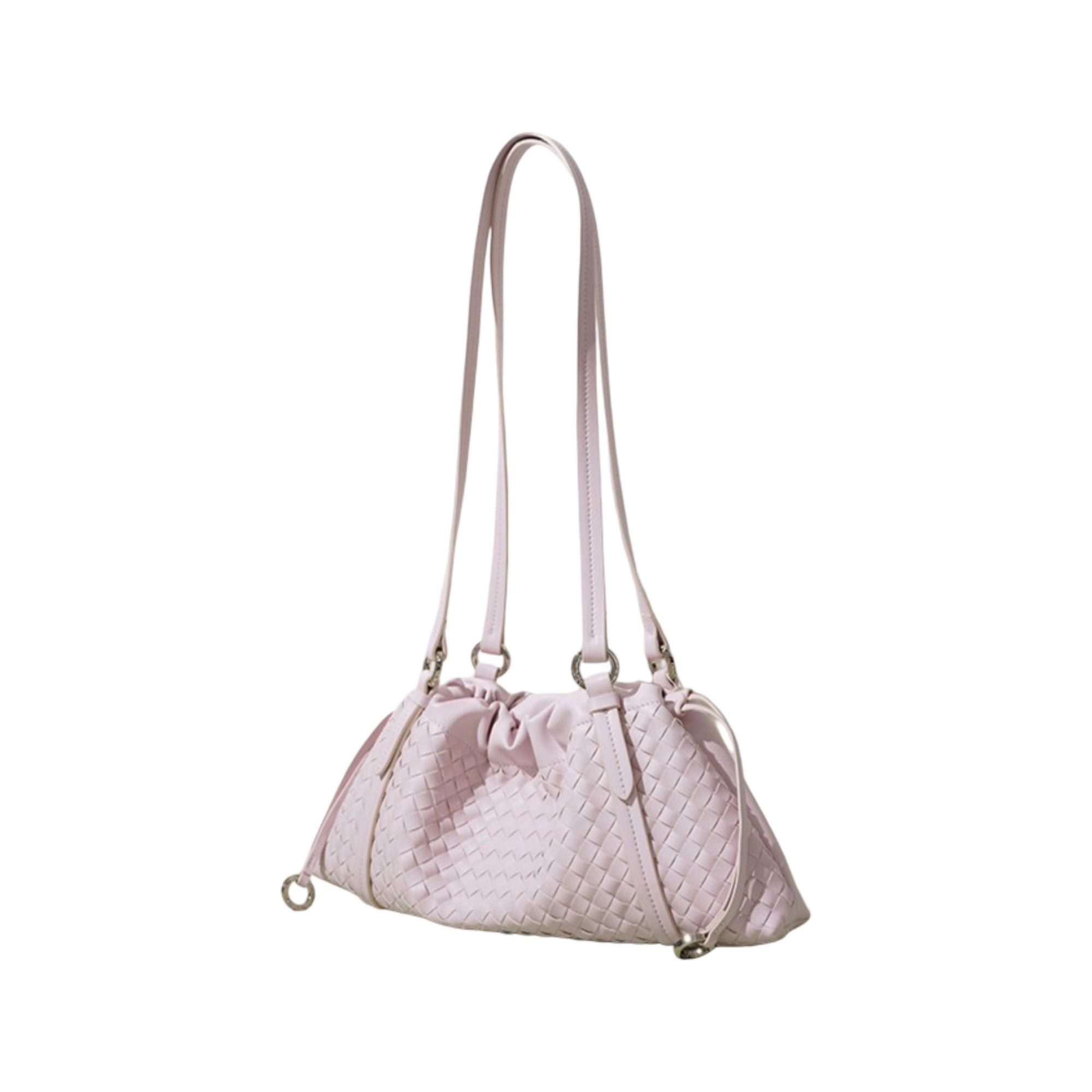Alilang Women's Woven Leather Shoulder Satchel with Ruched Top Detail Long Straps and Slouchy Shape