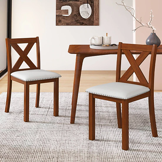 LJG Wooden Dining Chair Set of 2 with Padded Seat and Curved Back