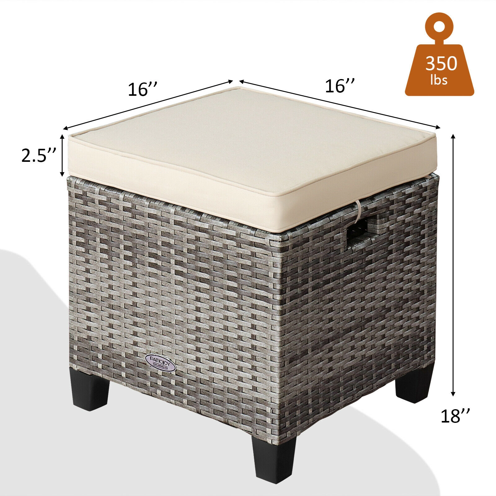 SUGIFT 2-Piece Beige PE Rattan Outdoor Patio Ottoman Set with Removable Cushions