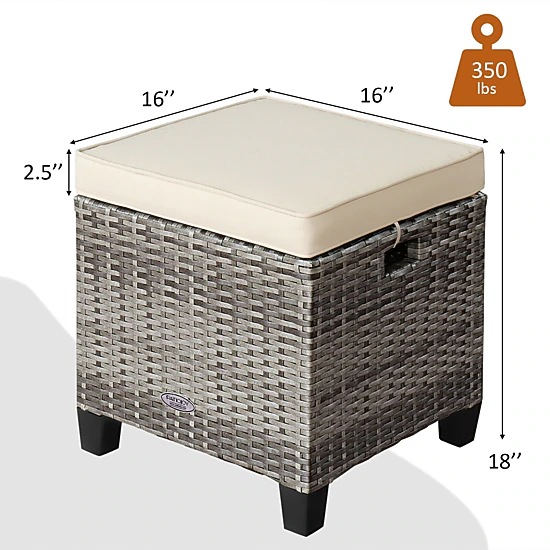 SUGIFT 2-Piece Beige PE Rattan Outdoor Patio Ottoman Set with Removable Cushions