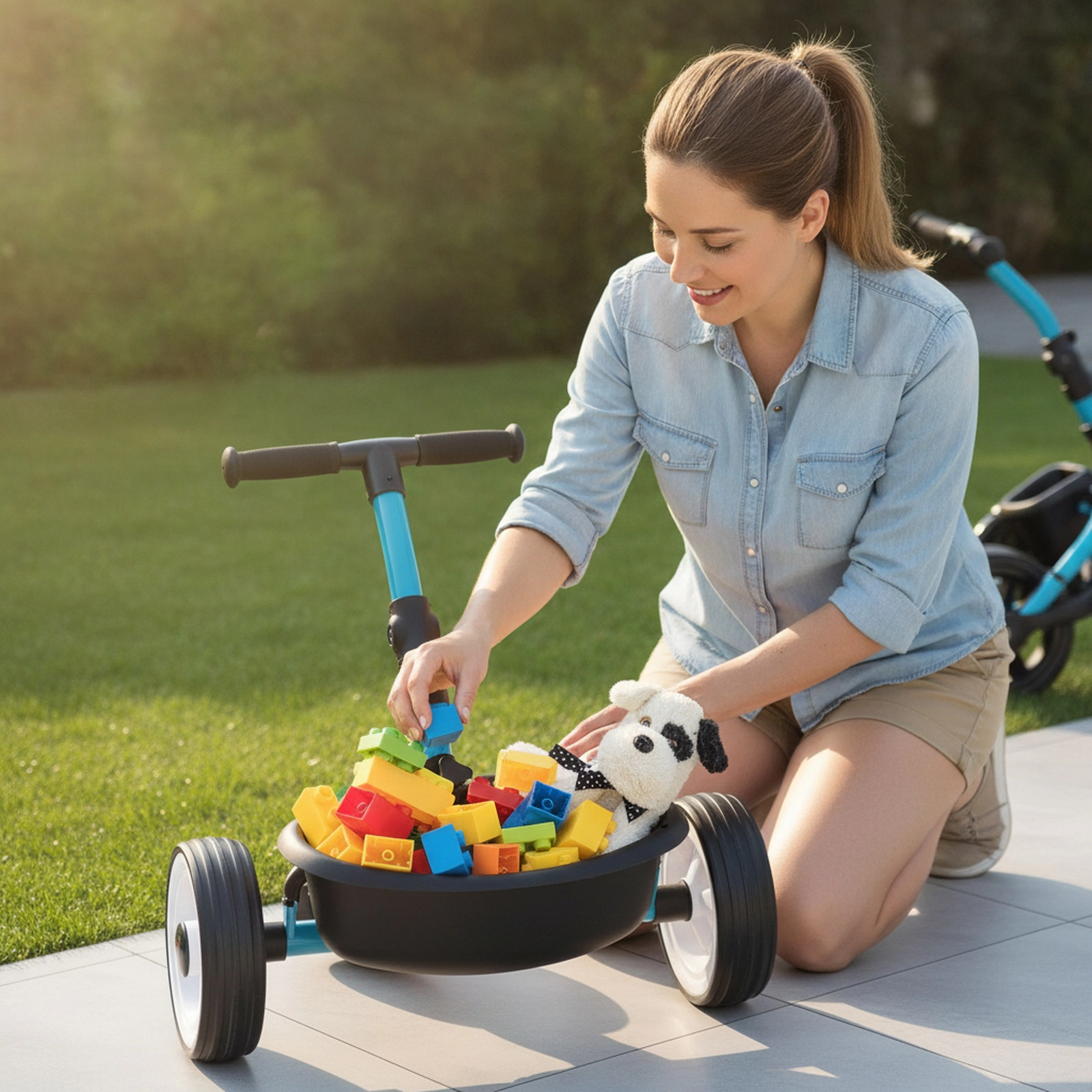 Toddler Tricycle with Light-Up Wheels 3-Position Seat and Folding Frame for Ages 1-3 Rear Basket Squeaky Duck Kids Trike