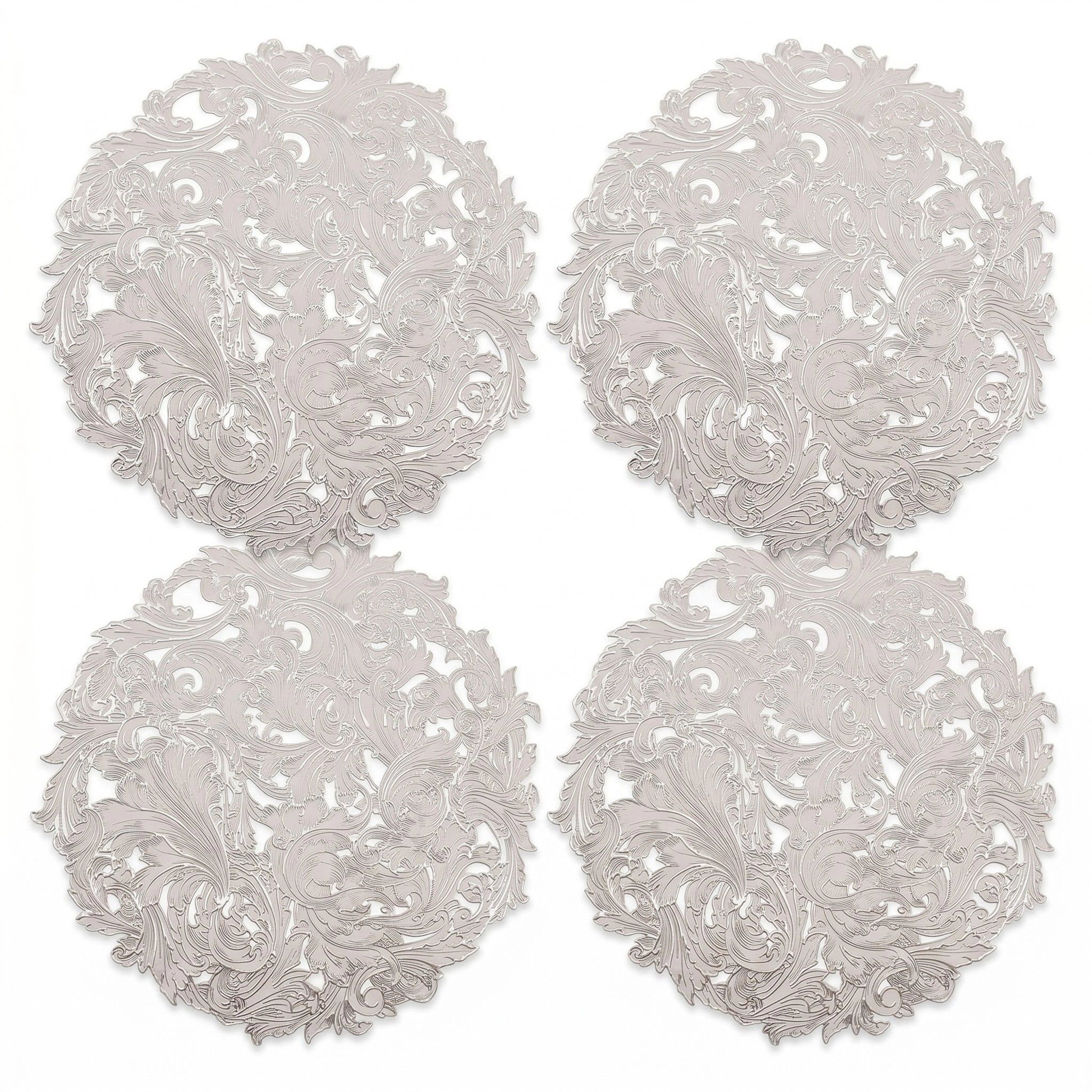 Alilang Unisex 4 Piece Round Lace Placemat Set Metallic PVC Decorative Heat Resistant Table Mats