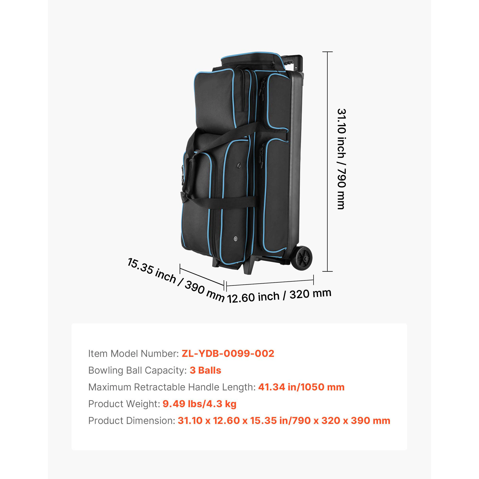 HONGGE Bowling Ball Bag, Double Roller Bowling Bag with Wheels