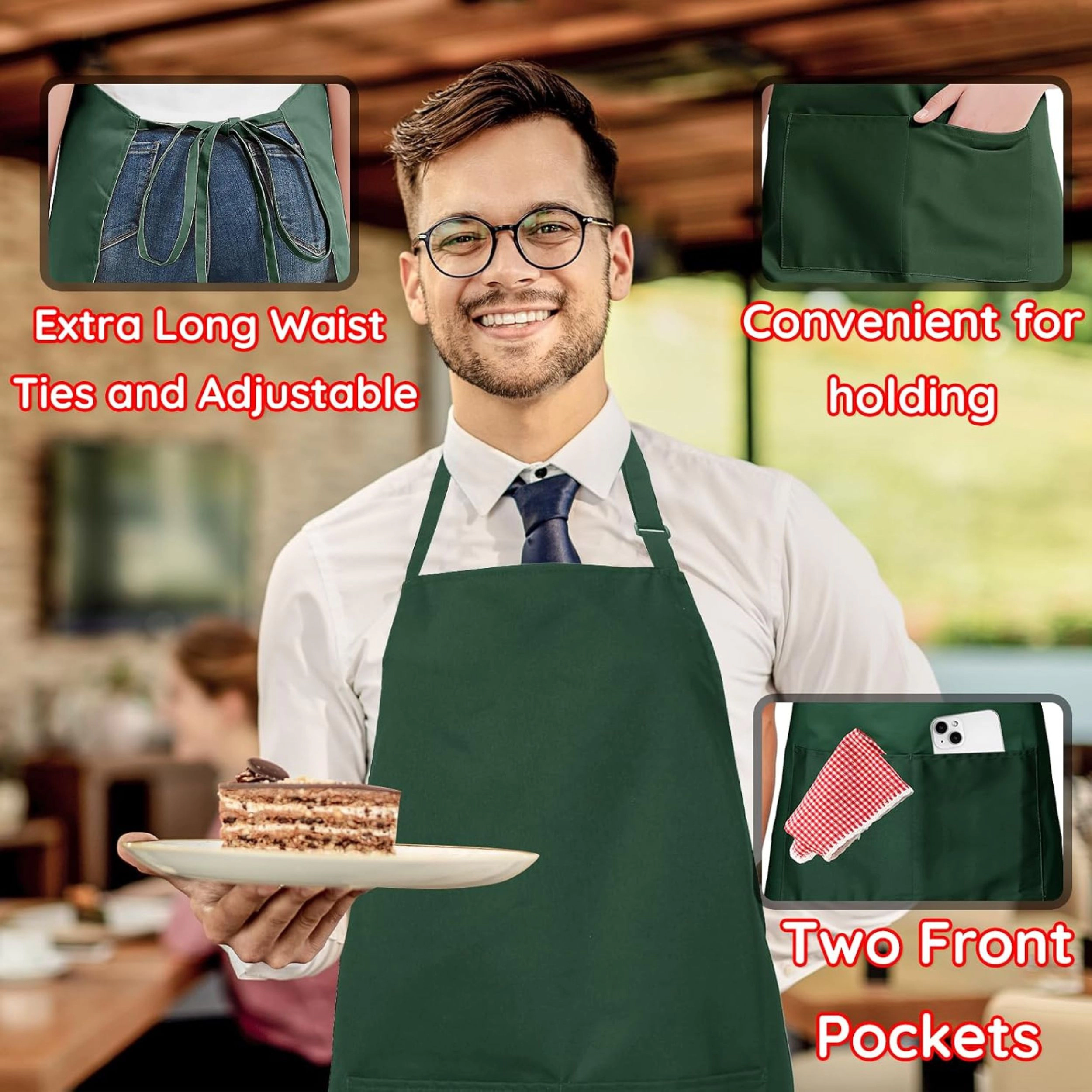 Stock Preferred Pack of 4 Waterproof Aprons with 2 Pockets and Adjustable Neck Straps