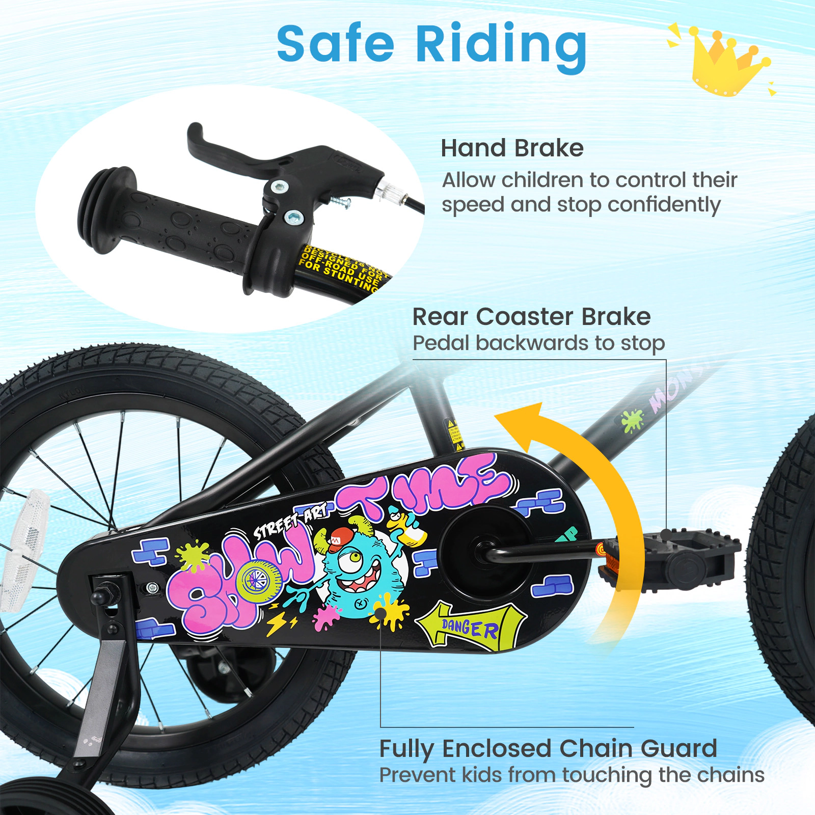 16-in Kids Bike with Training Wheels Custom Number Plate and Coaster Brake for Ages 4-7 Street Art Graphics Kids Bicycle
