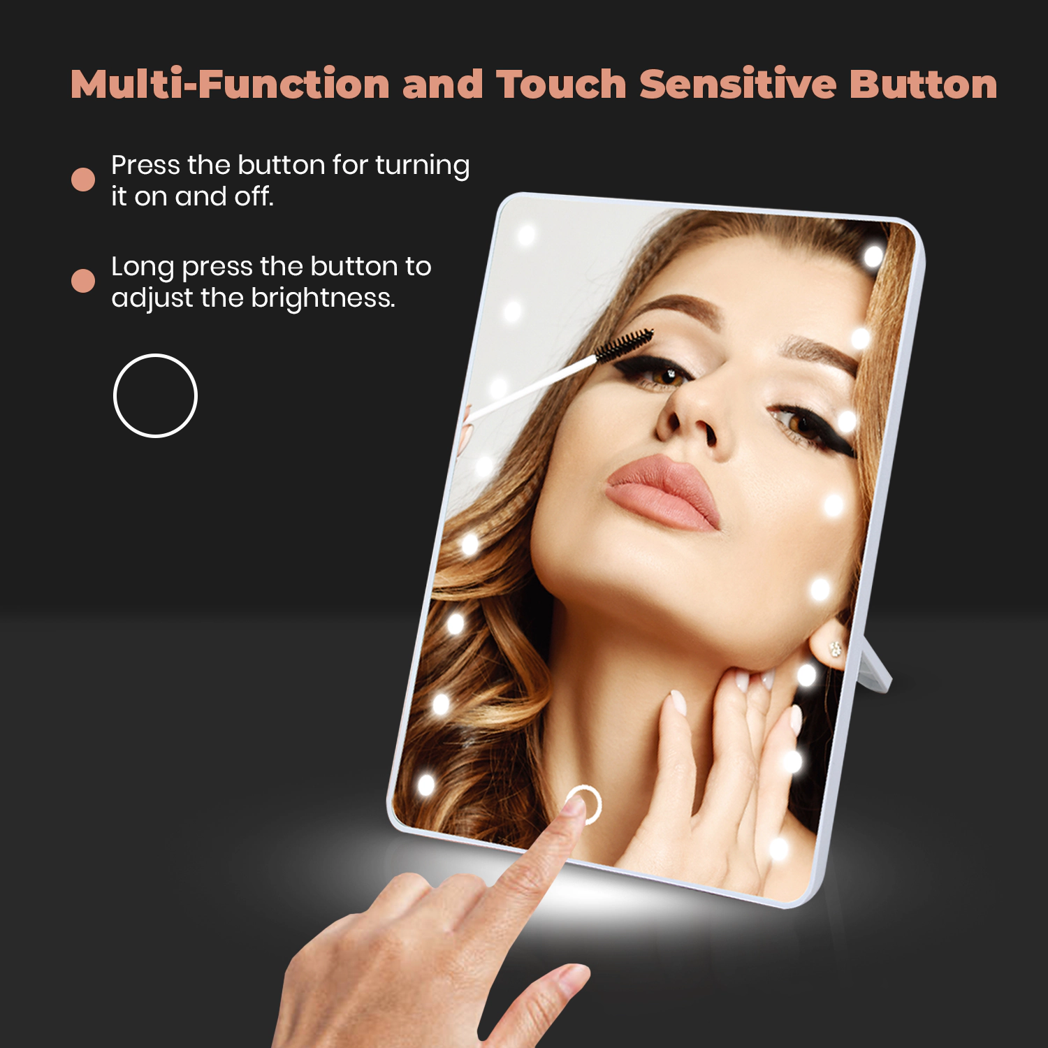 Pursonic Unisex LED Touchscreen Smart Makeup Vanity Mirror with Adjustable Brightness & Portable Design