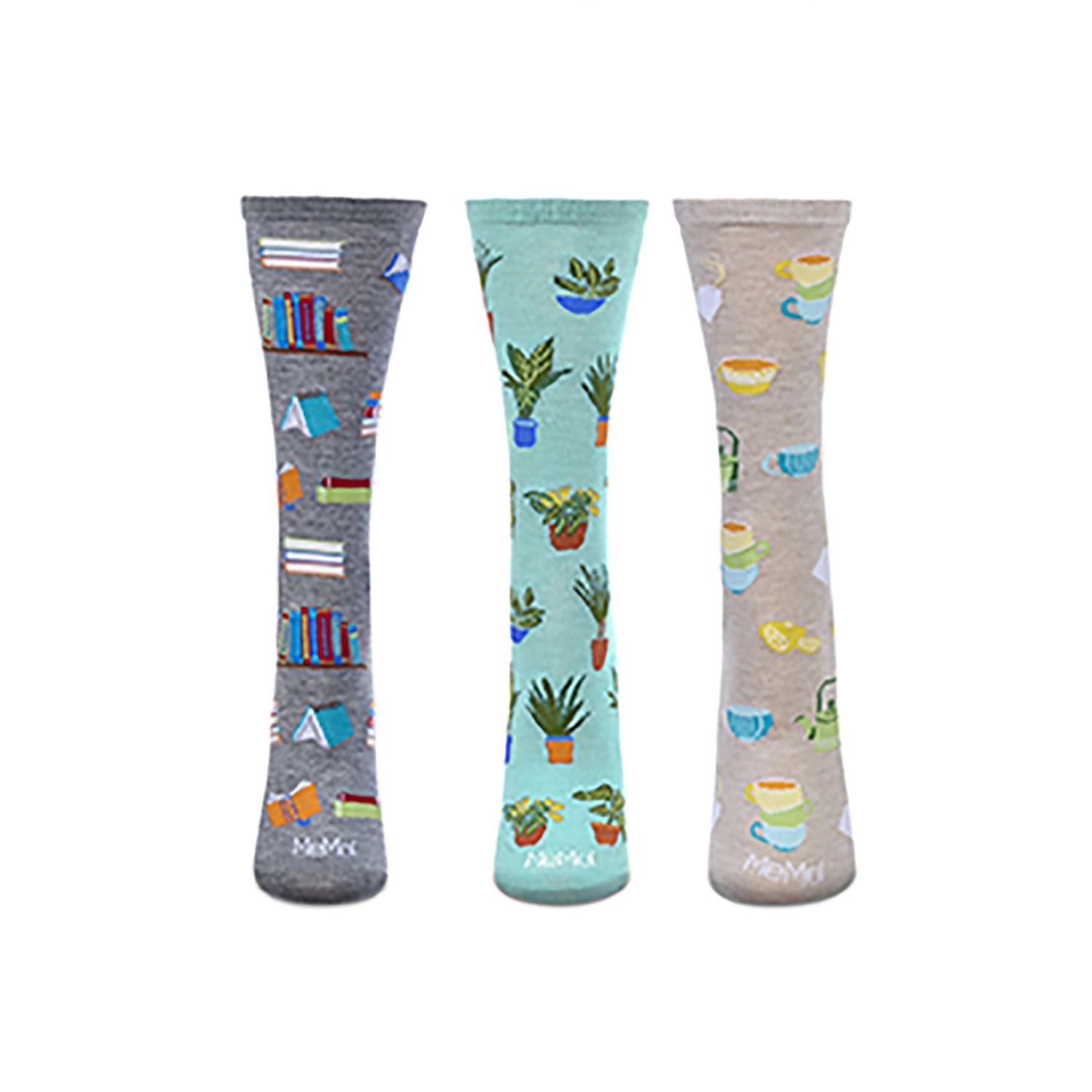MeMoi Booktrovert 3 Pack Gift Set Crew Socks