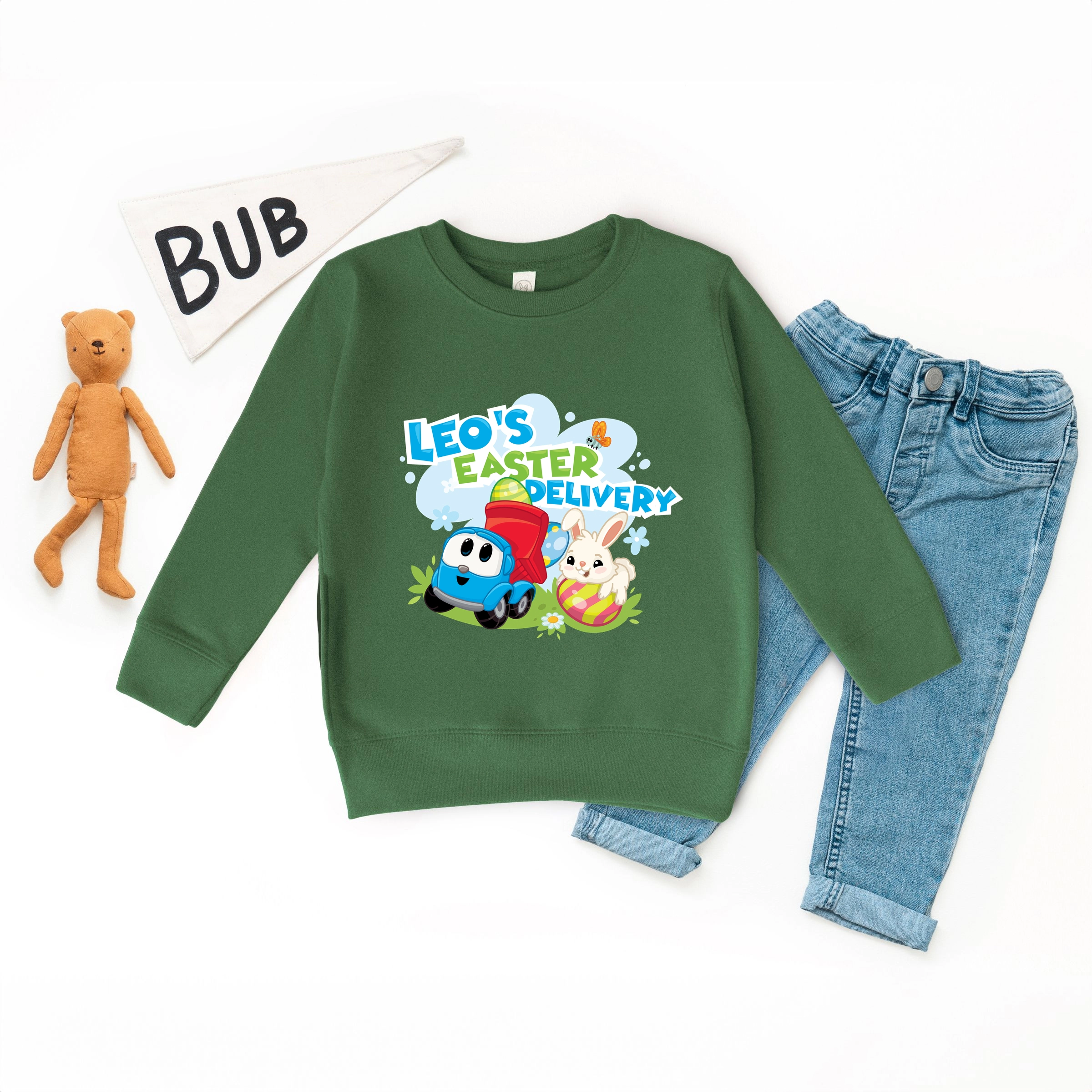 the Juniper Shop - Toddler Graphic Sweatshirt Leo Truck Leo's Easter Delivery