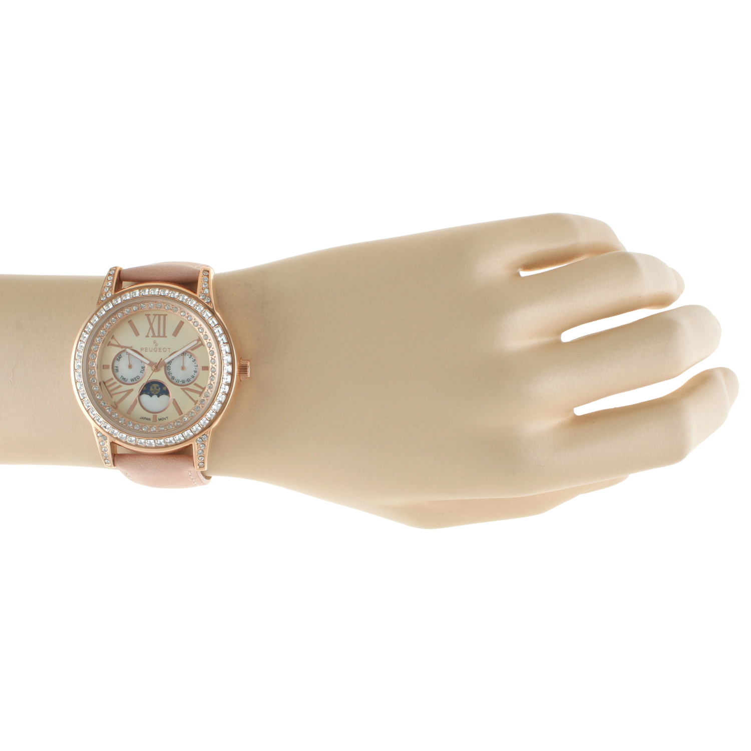 Peugeot Women's 40mm Multi-Function Watch with Pink Suede-Leather Strap