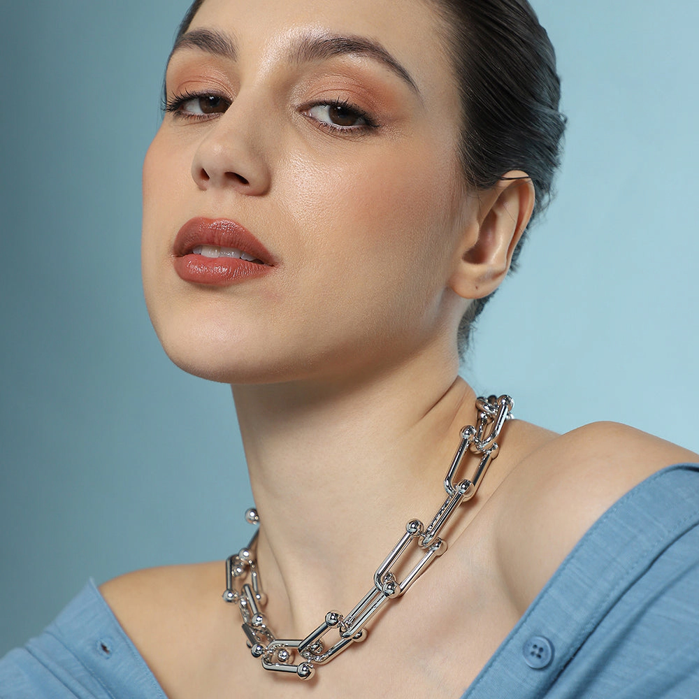 SOHI Women's The Chunky Clip-Link Chain Necklace - Chrome Silver