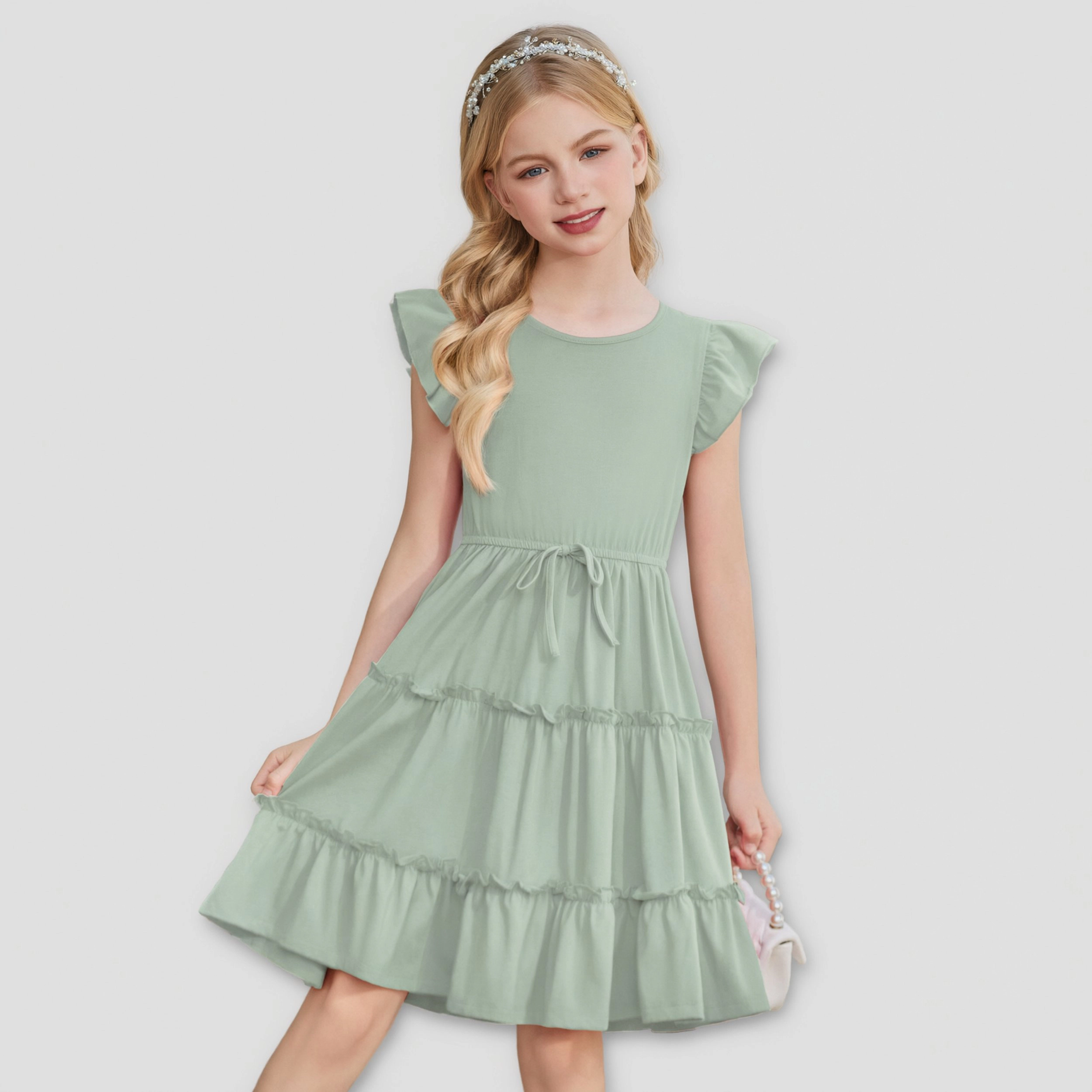 Arshiner Girls Ruffle Sleeve Dress Tiered Swing Casual Summer