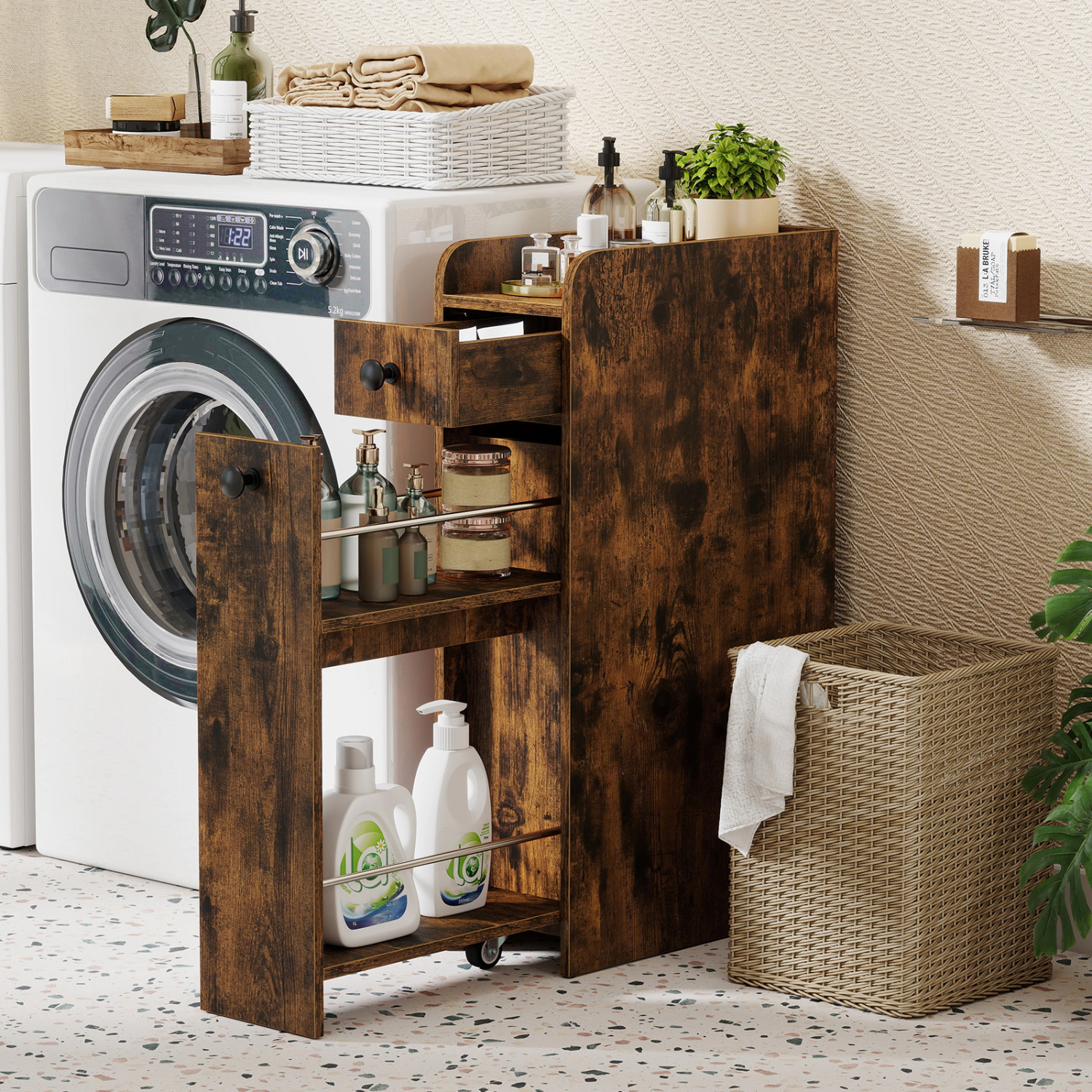 SlickBlue Narrow Bathroom Cabinet with Pull-Out Storage Drawers