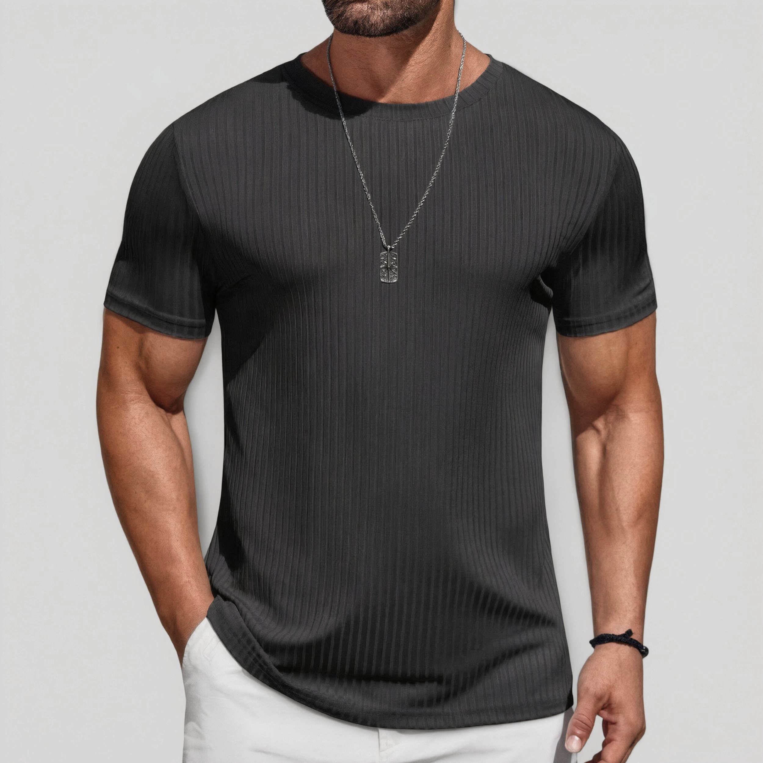 COOFANDY Men's Slim Fit Ribbed Crew Neck Short Sleeve T-Shirt