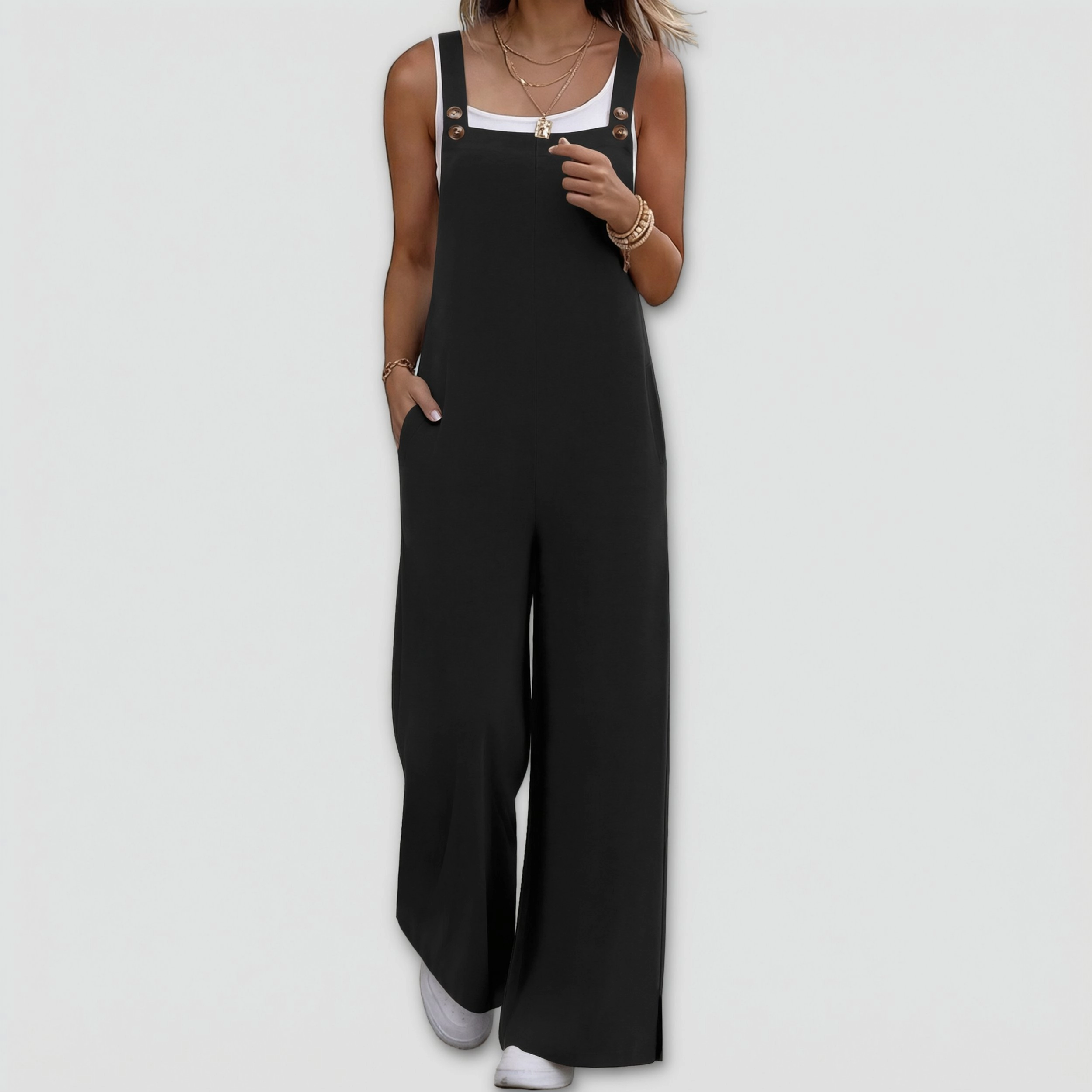 Ekouaer Women's Adjustable Button Straps Overalls, Wide Leg Jumpsuit with Pockets
