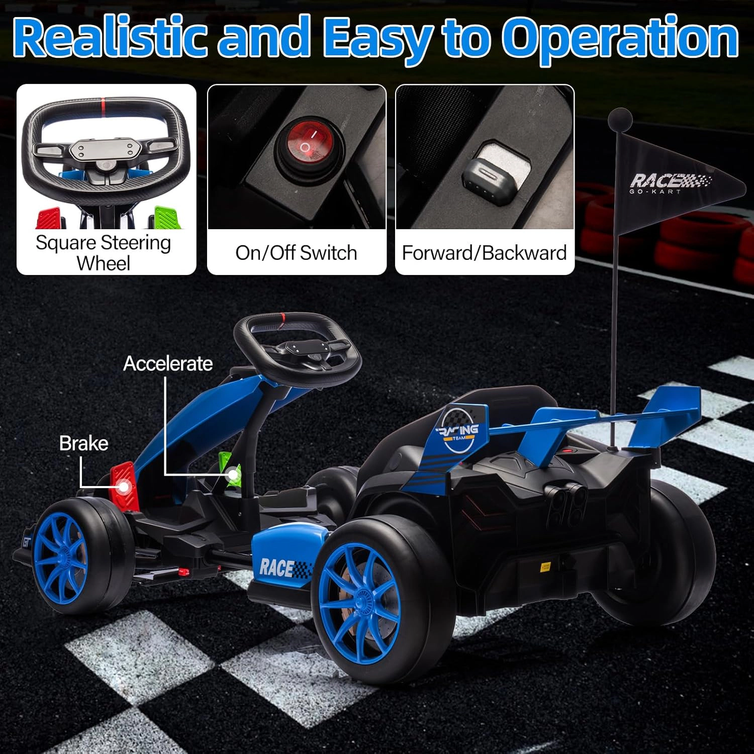 Enjyam 24V Kids Electric Go Kart, 7.5MPH Variable Drift Racing Car w/ 2×200W Motors, Adjustable Legroom, Power Display