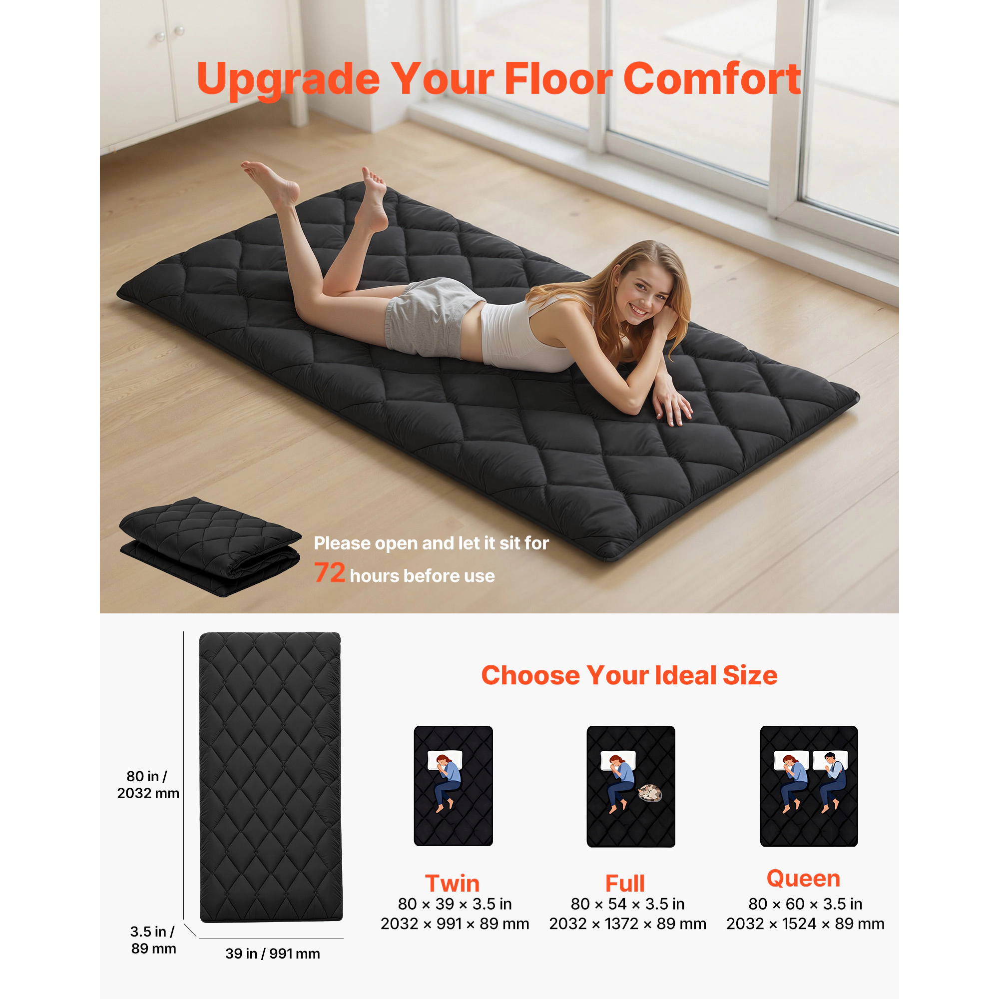 HONGGE Japanese Tatami Mat Foldable Mattress Futon with Storage Bag & Fastener 9-Layer Floor