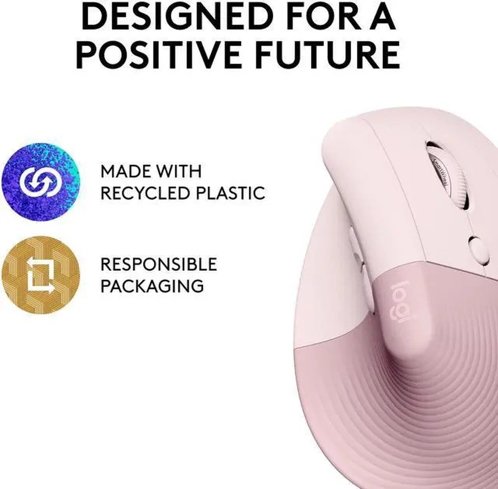 Logitech Lift Vertical Ergonomic Mouse, Wireless, Bluetooth or Logi Bolt USB receiver, Quiet clicks, 4 buttons,