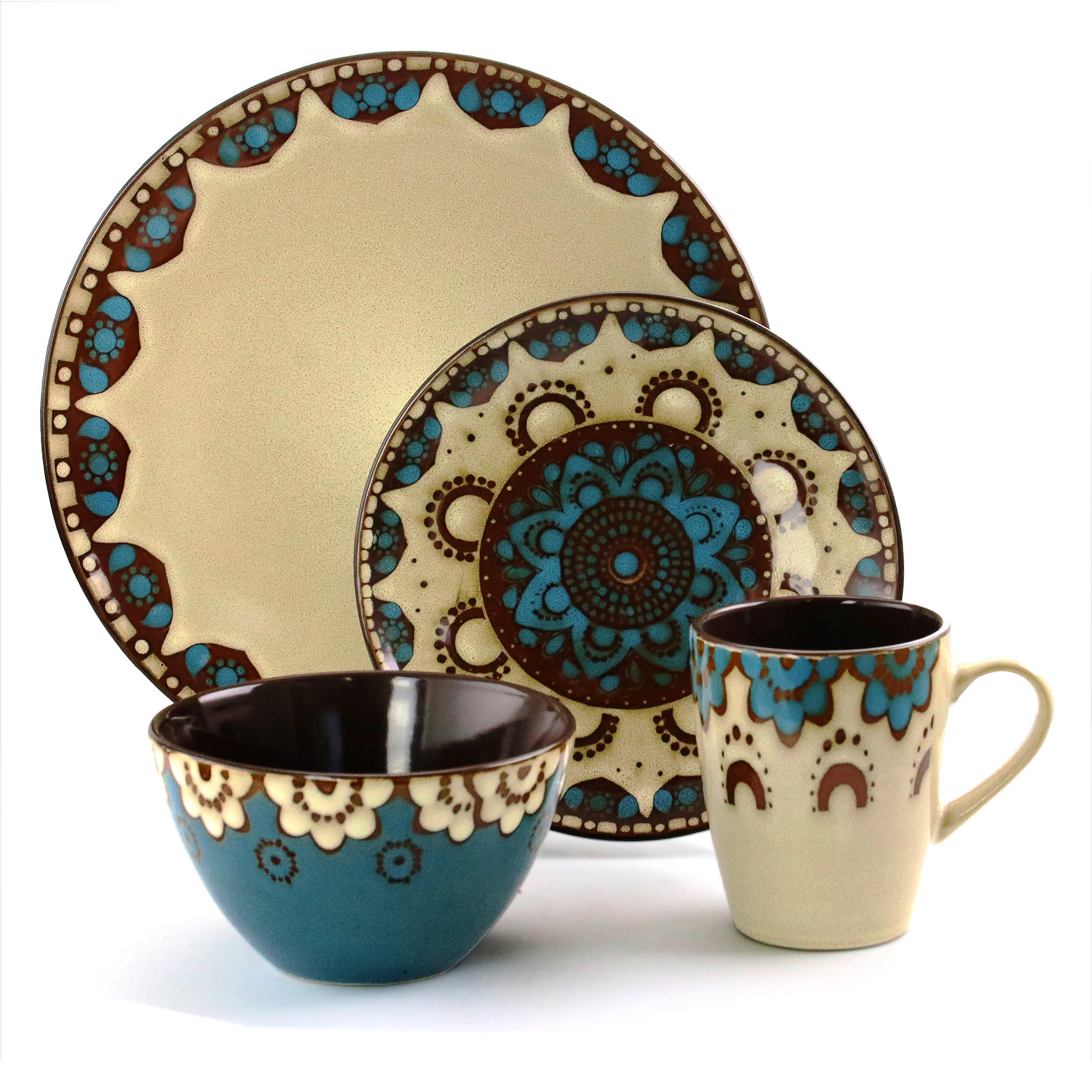 Elama Clay Heart 16 Piece Luxurious Stoneware Dinnerware with Complete Setting for 4, 16pc