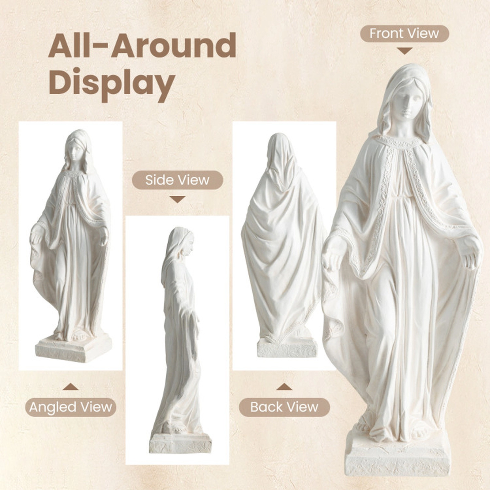 SUGIFT 31.5-in Virgin Mary Magnesium Oxide Fiber Statue with Aged Finish for Yard Patio 12-lb Net Weight White 8.5 x 8.5