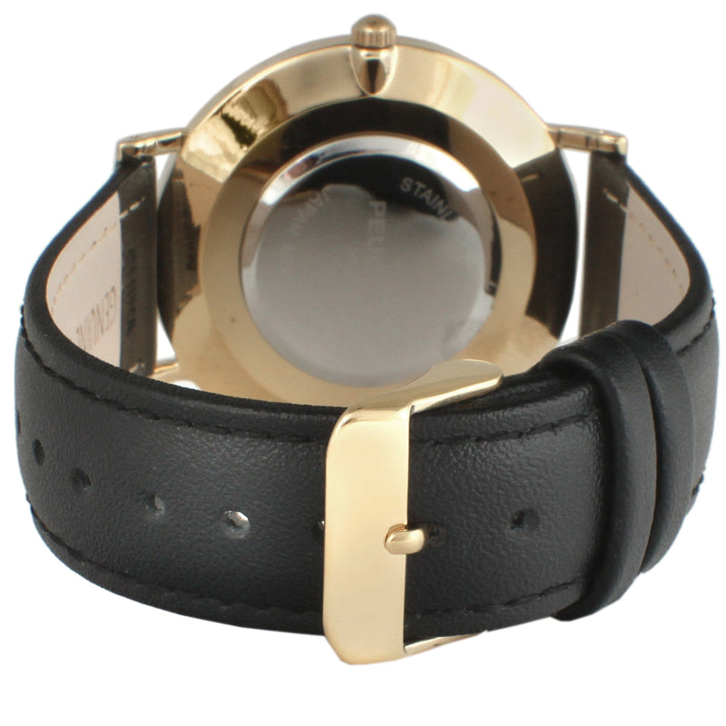 Peugeot Men's White Dial Super Slim Watch with Black Leather Band