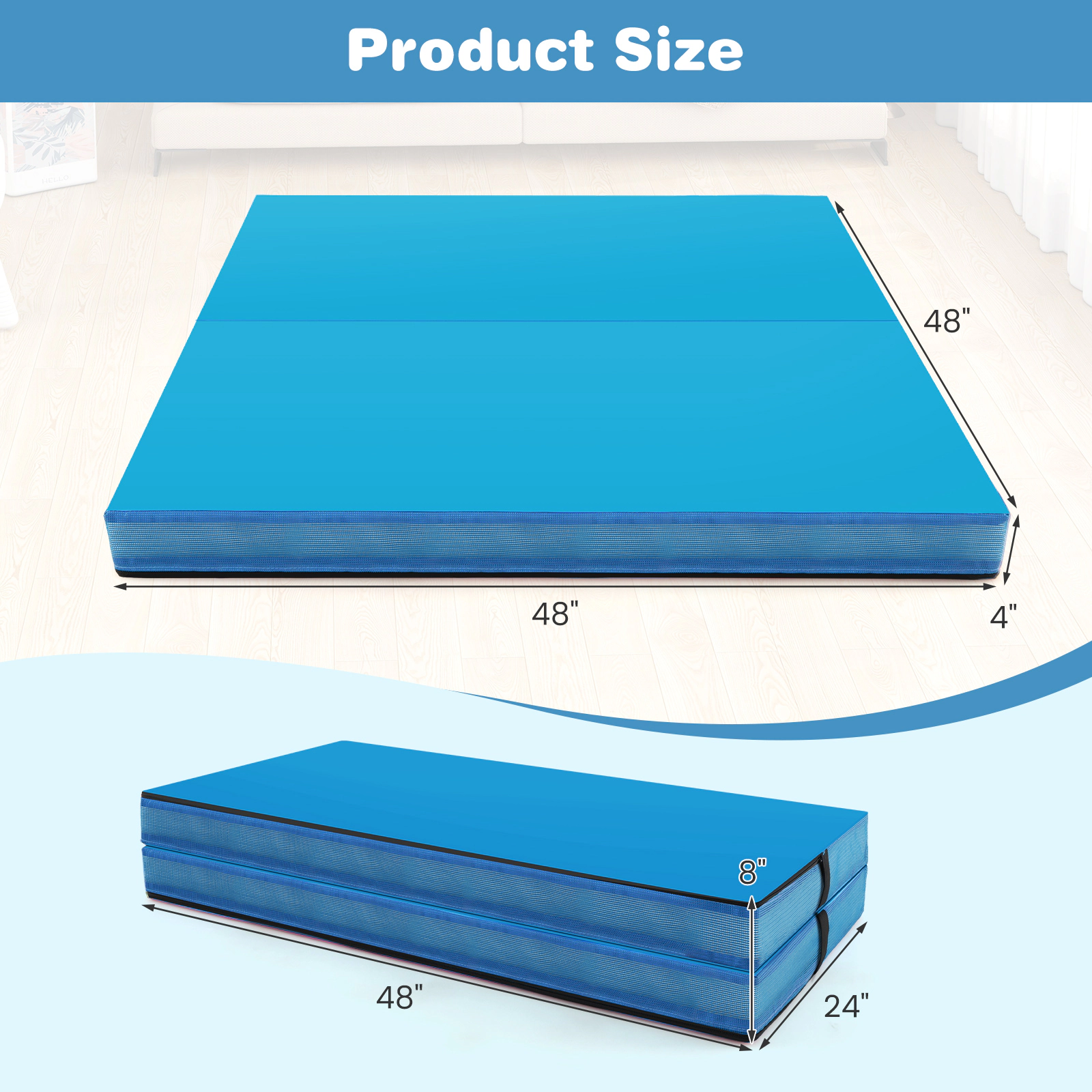 SUGIFT Bi-Folding Gymnastic Tumbling and Yoga Mat 4-in Thick with Handles Pink/Purple/Blue