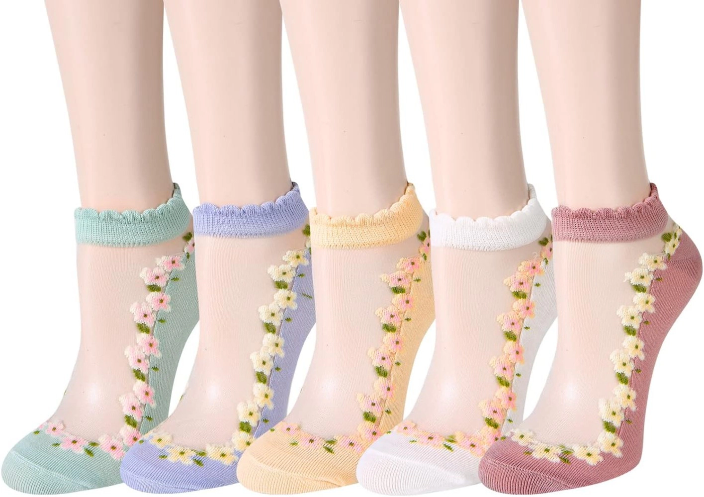 Wardrobe Whimsy 5Pair Women Ankle Girls Through Socks Ultra Thin Sock