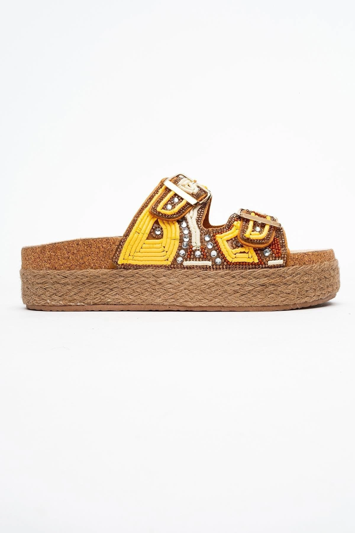 Prologue Shoes Womens Bobby Beaded Straw Platform Slide Sandal