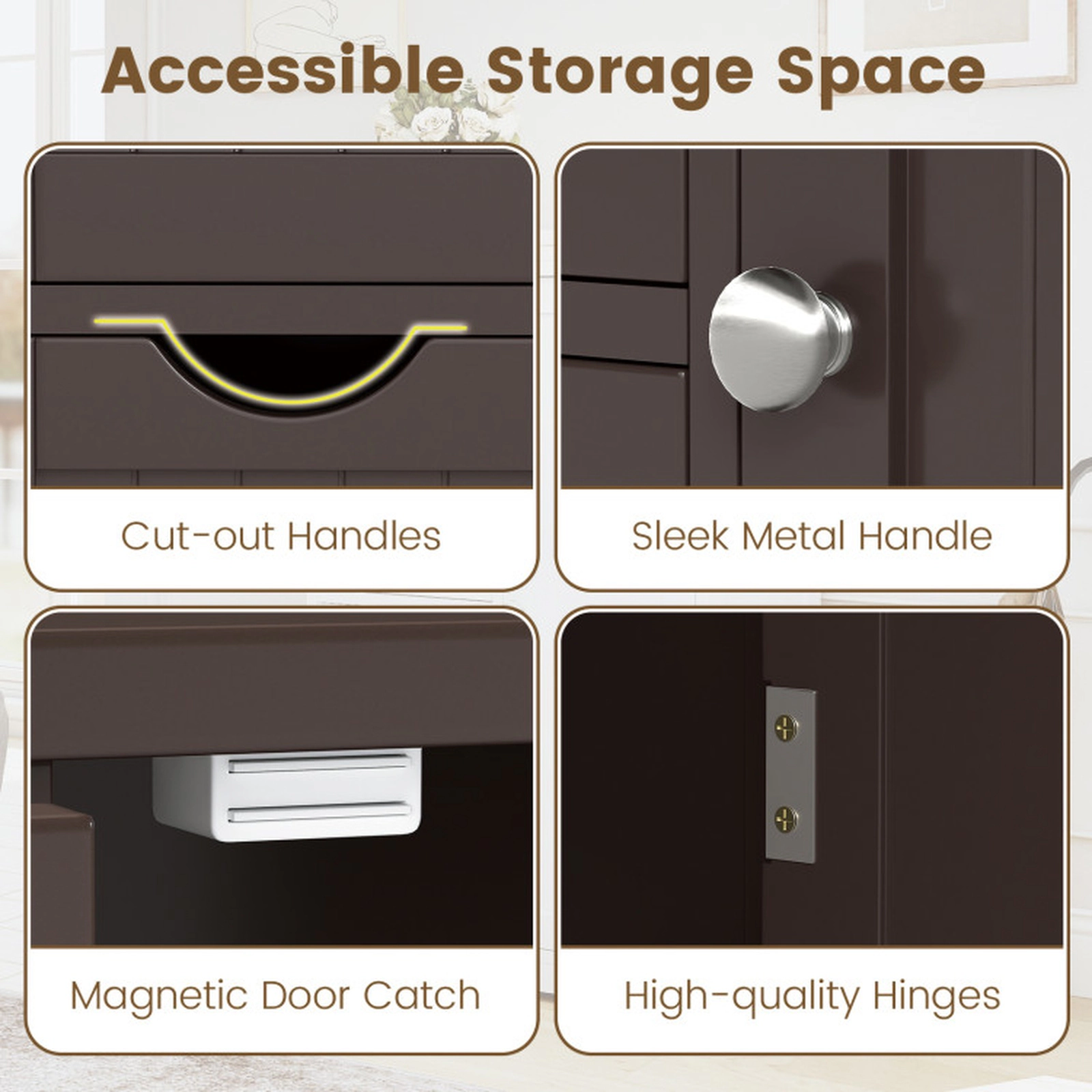 SUGIFT Brown 143-lb Capacity 4-Drawer Freestanding Wood Storage Cabinet with Side Door and Anti-Tip Kits