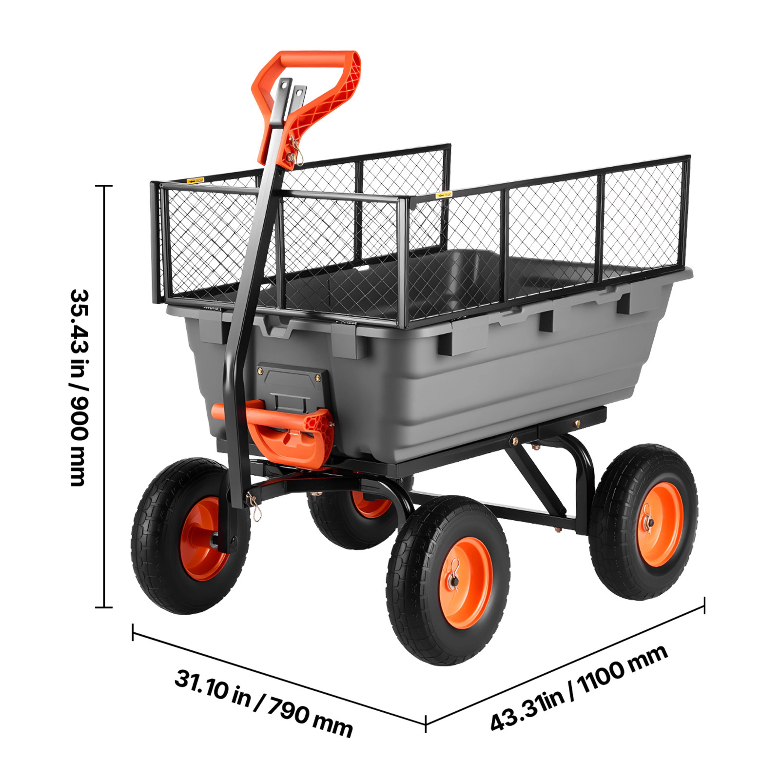 HONGGE Garden Dump Cart Poly Dump Cart Garden Carts Dumps Wagon with 90° Quick-Dumps Mechanism 180° Swivel Wheels 270°