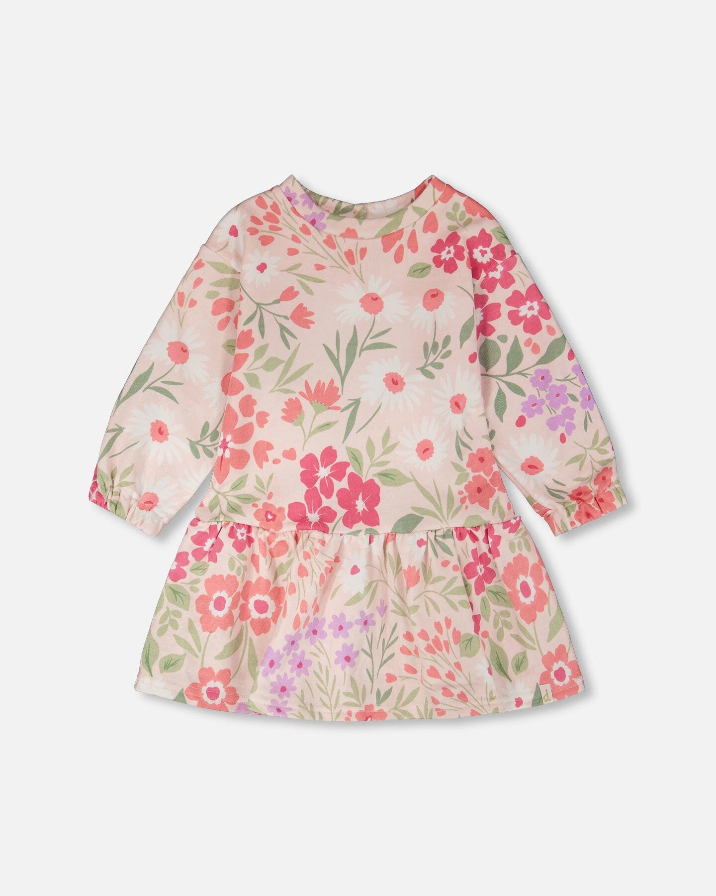 Deux par Girls French Terry Dress Pink Printed Flowers
