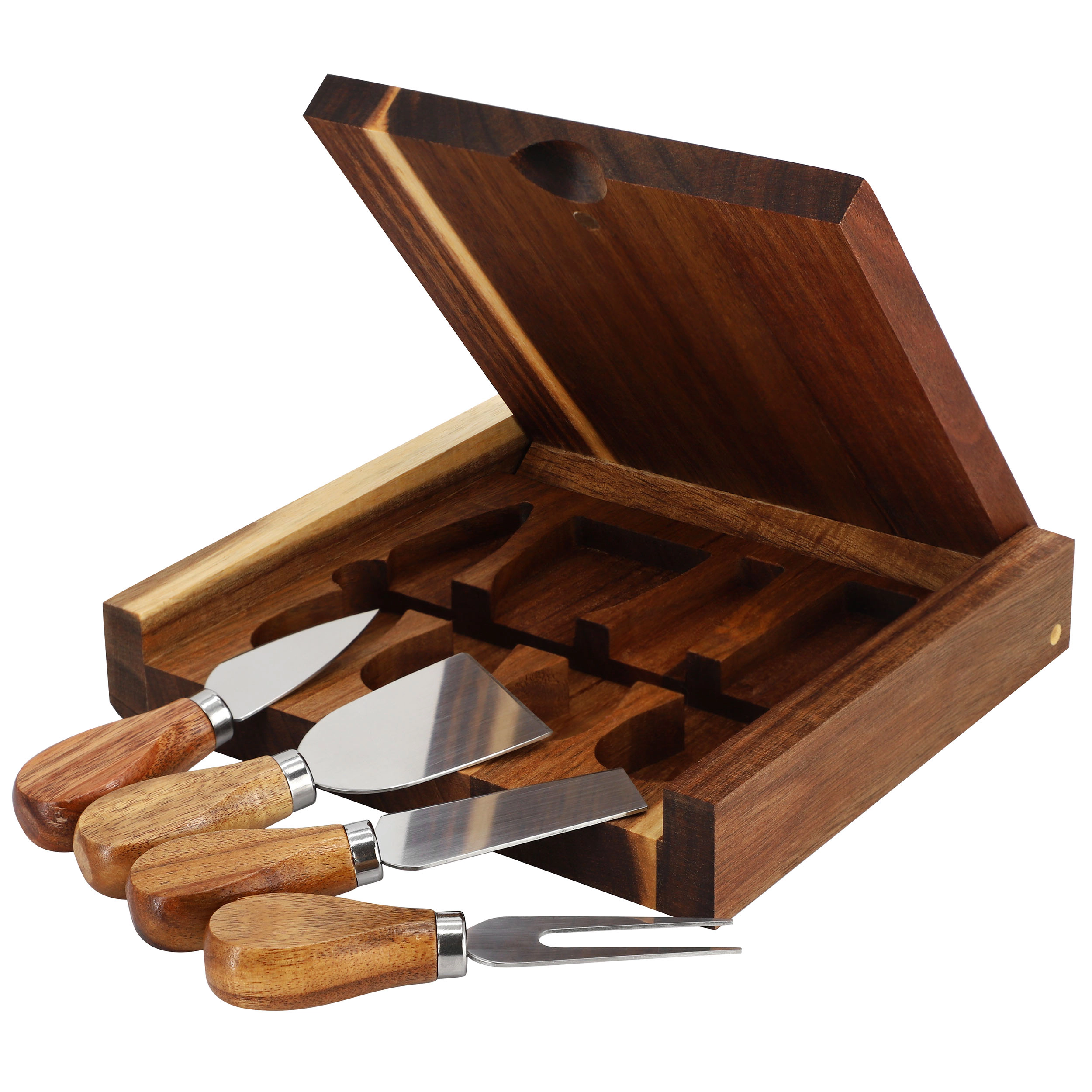 MegaChef Acacia Wood 5 Piece Square Cheese Board with Knife Set