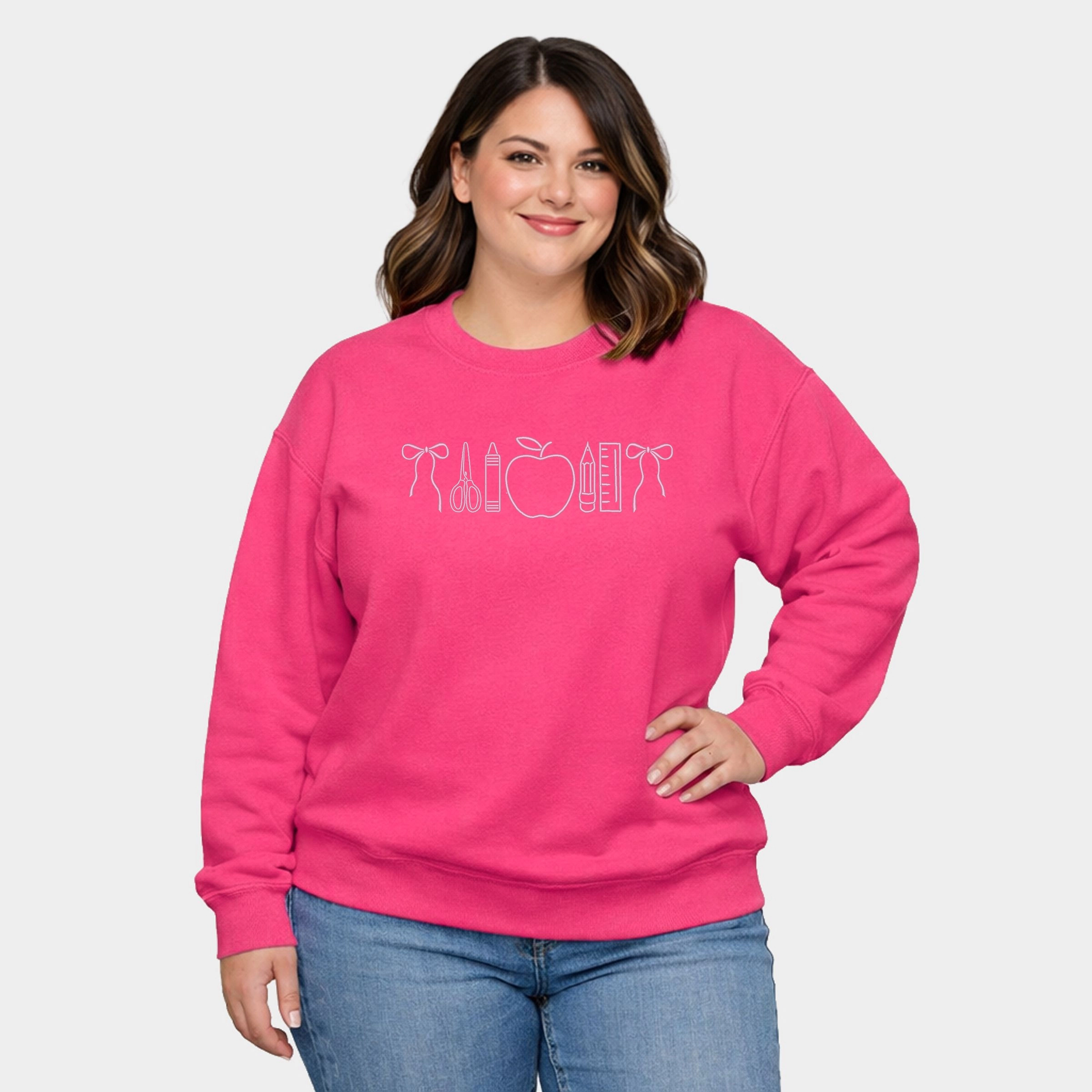 Simply Sage Market - Embroidered Bows School Icons  Women's Plus Sized Graphic Sweatshirt