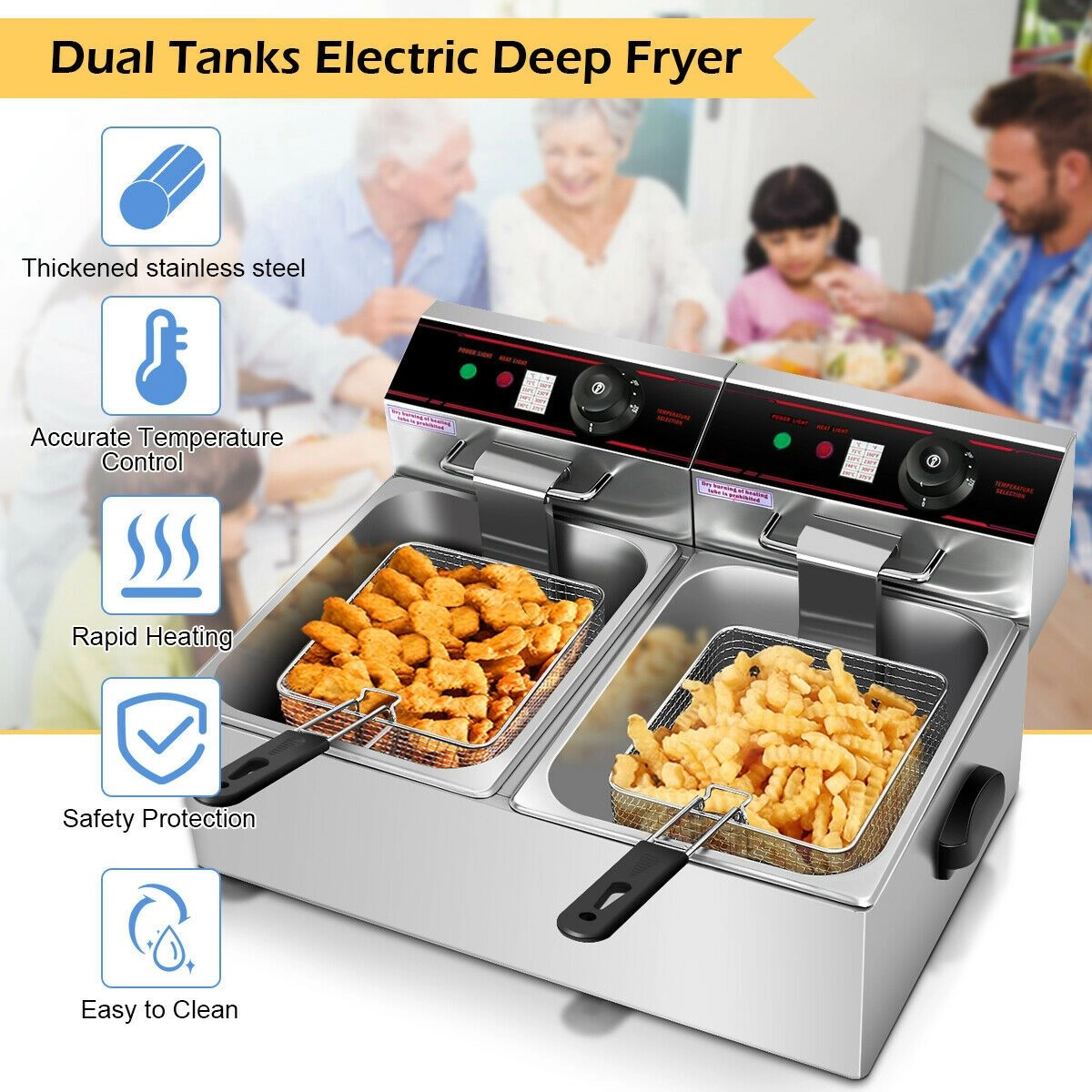 SlickBlue Commercial Style Electric Fryer for Home and Food Service Cooking