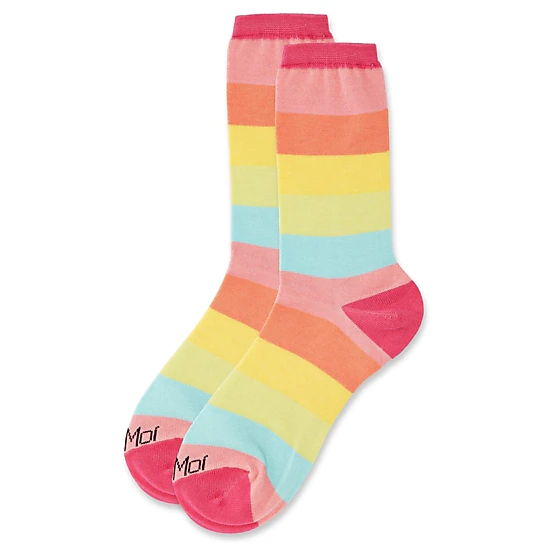 Memoi Women's Multicolor Stripe Splash Bamboo Blend Crew Socks, Color ...