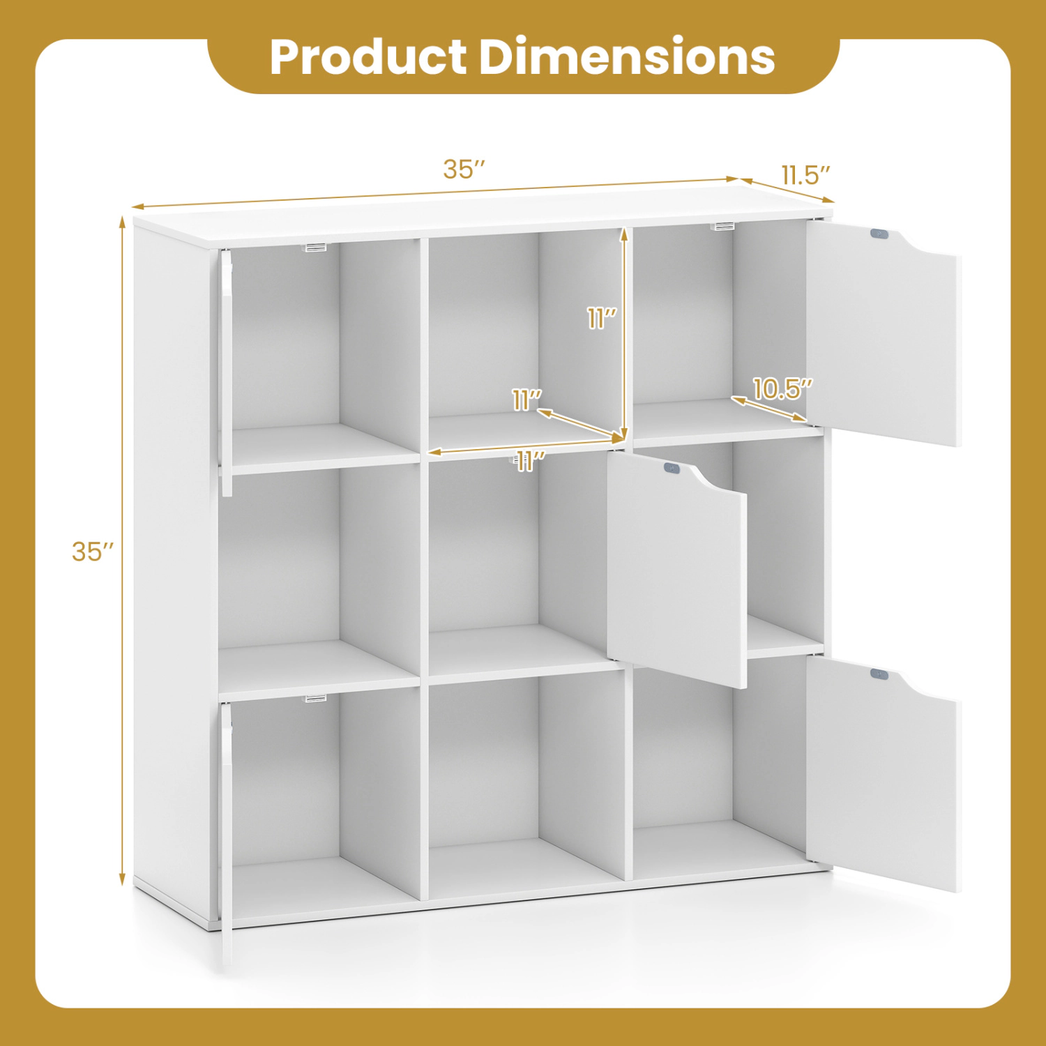 LJG Free Standing 9 Cube Storage Wood Divider Bookcase for Home and Office